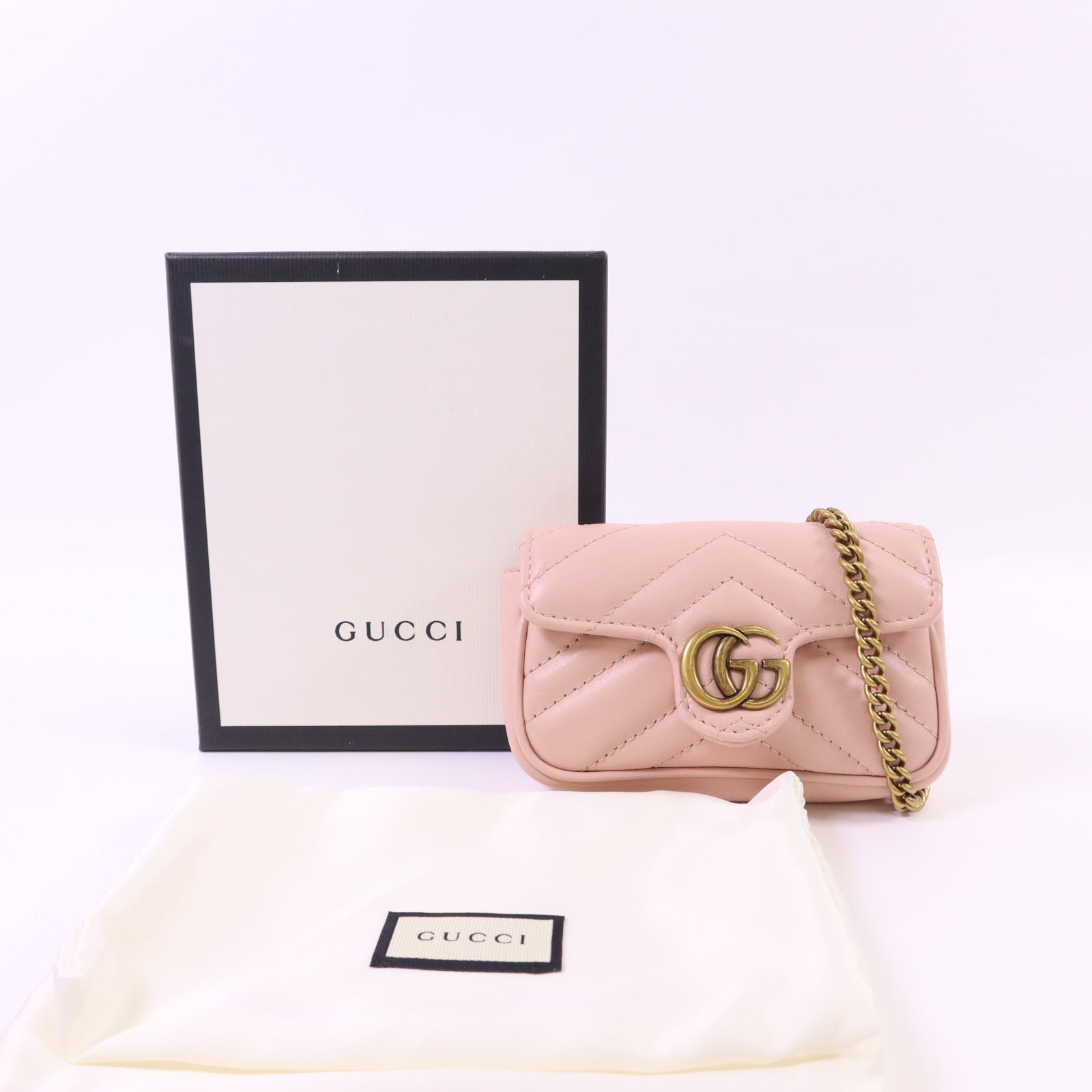 GUCCI 皮革GG Marmont Super Mini Chain Bag金扣手挽袋