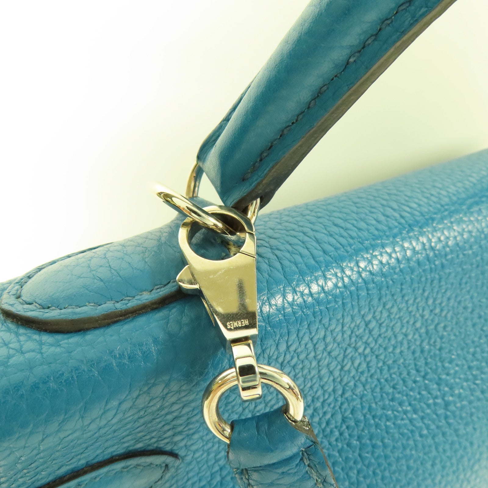 HERMES Togo皮革Kelly 35銀扣手挽肩背兩用袋Blue Turquoise