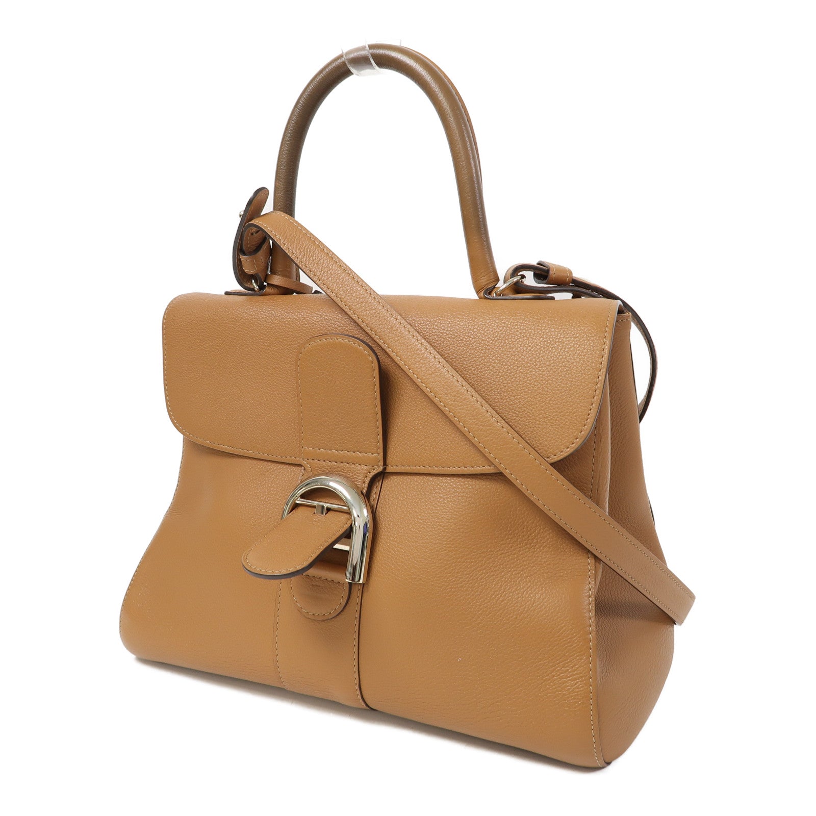 Delvaux 牛皮皮革Brillant MM金扣手挽肩背兩用袋啡色