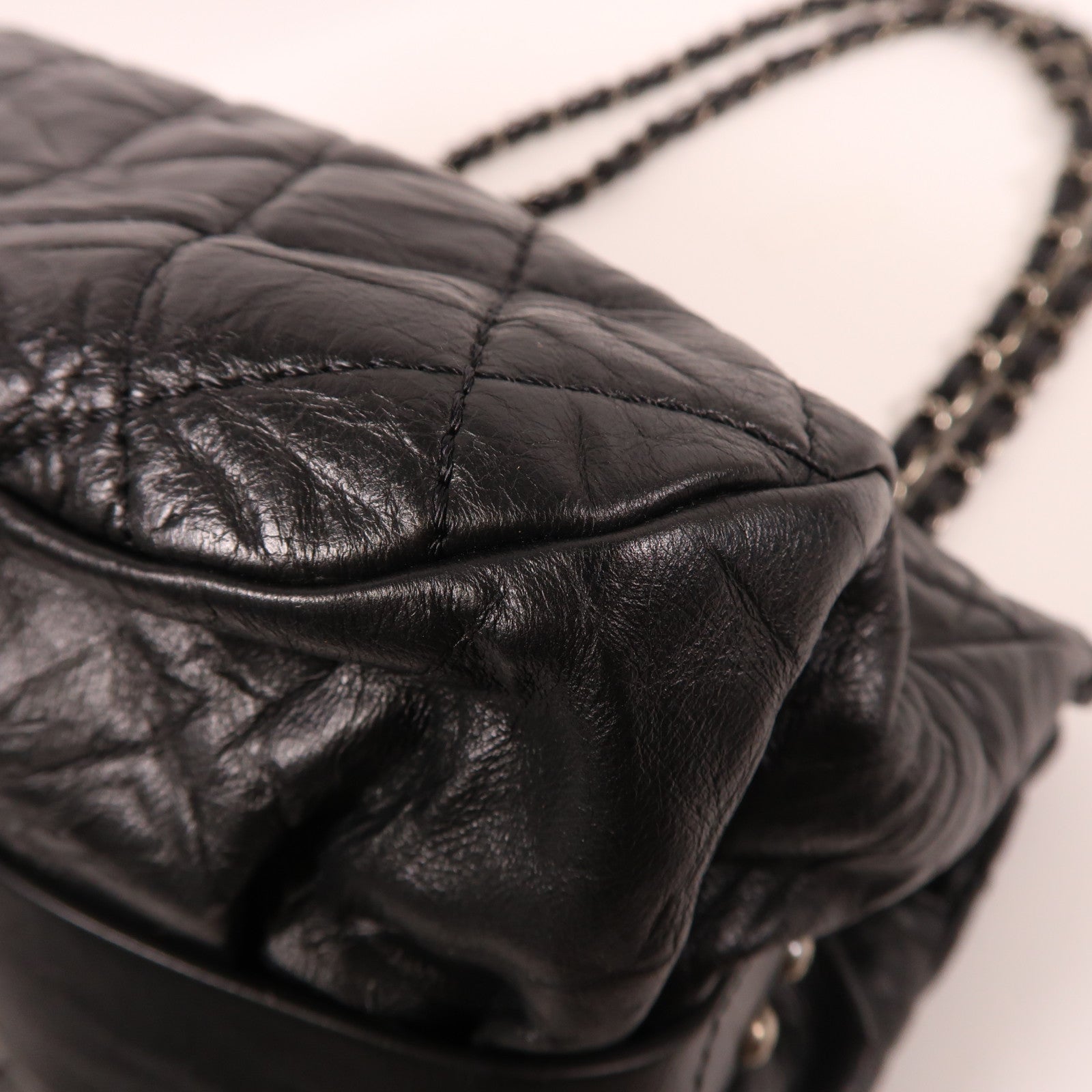 CHANEL 牛皮皮革Chain Shoulder銀扣鏈帶肩背袋黑色