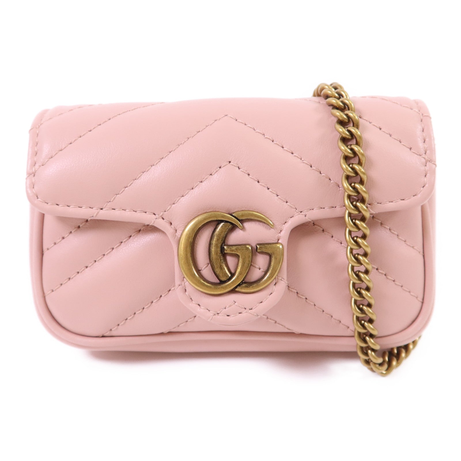 GUCCI 皮革GG Marmont Super Mini Chain Bag金扣手挽袋