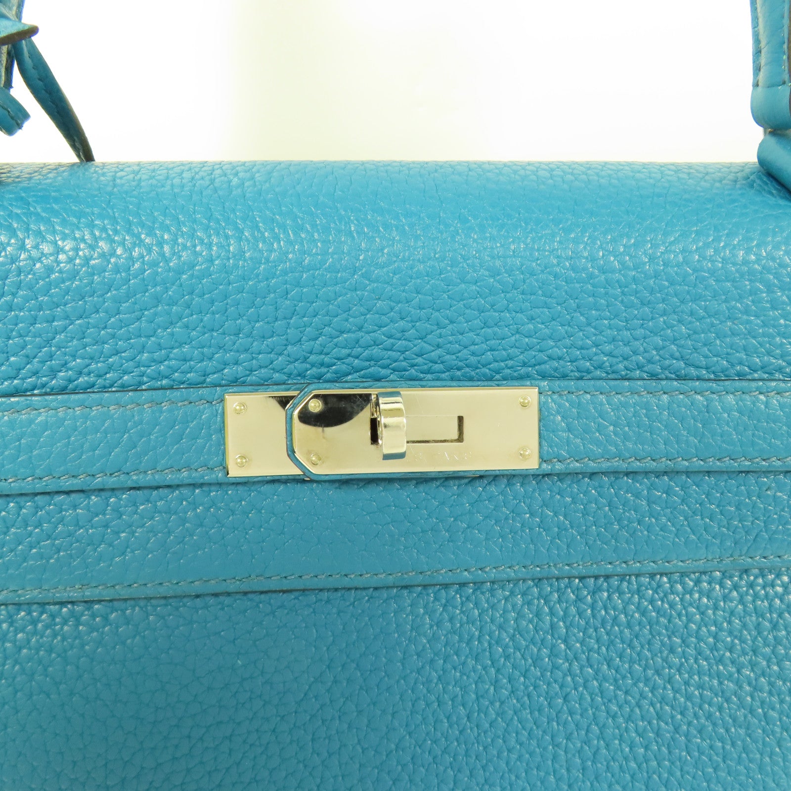 HERMES Togo皮革Kelly 35銀扣手挽肩背兩用袋Blue Turquoise