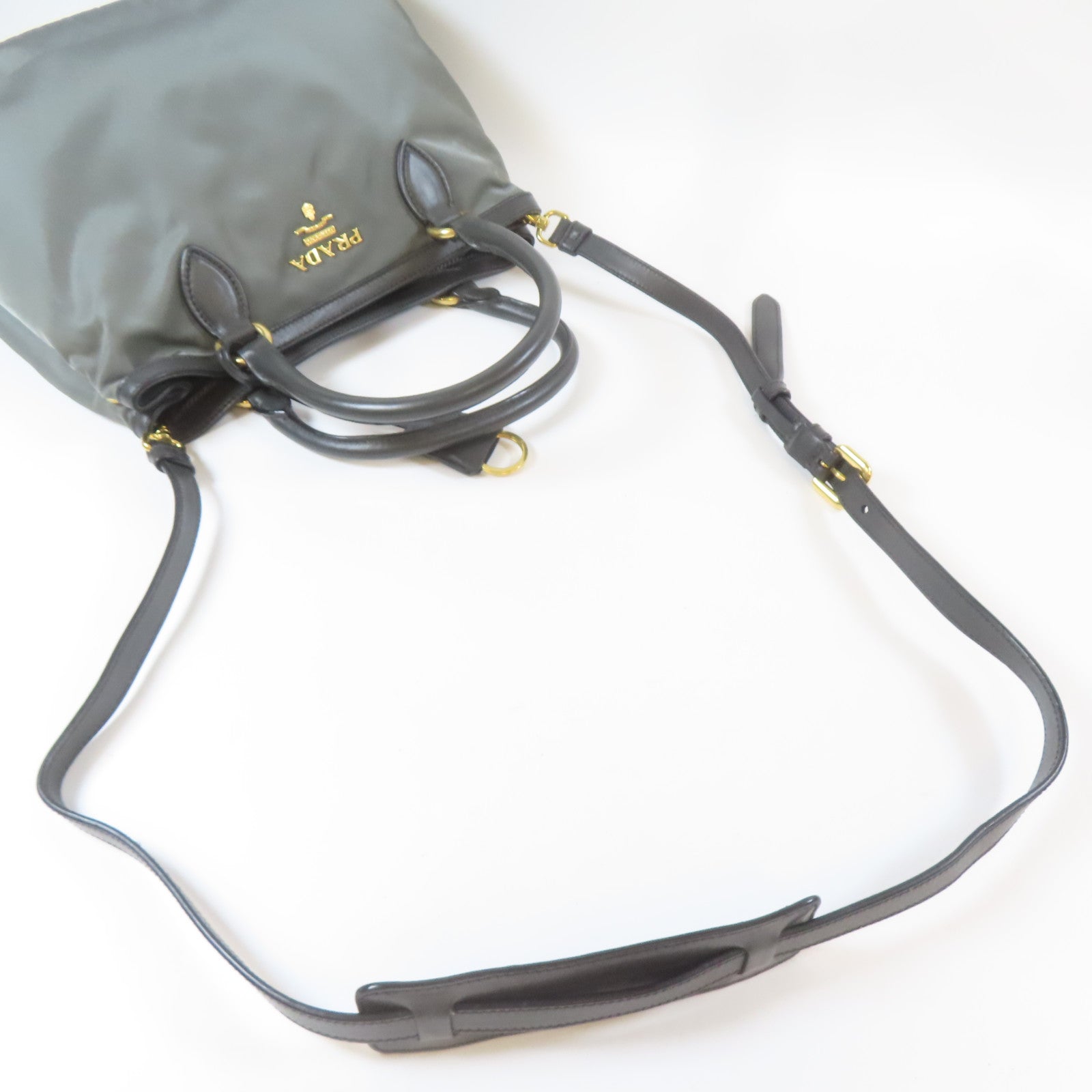 PRADA 尼龍2 Way Shoulder Bag金扣手挽肩背兩用袋灰色