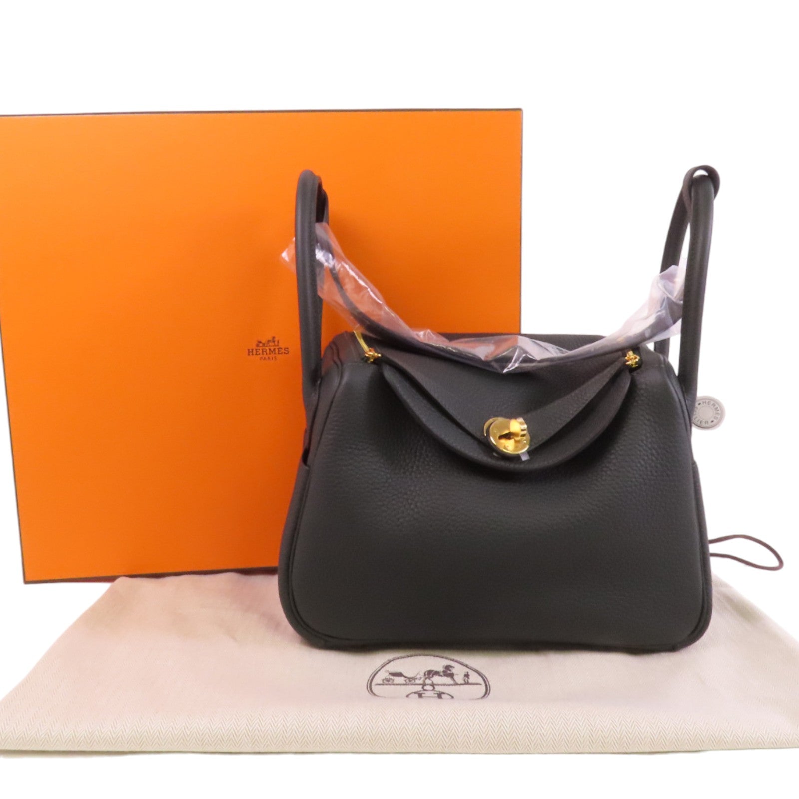 HERMES Clemence皮革Lindy 26金扣肩背袋