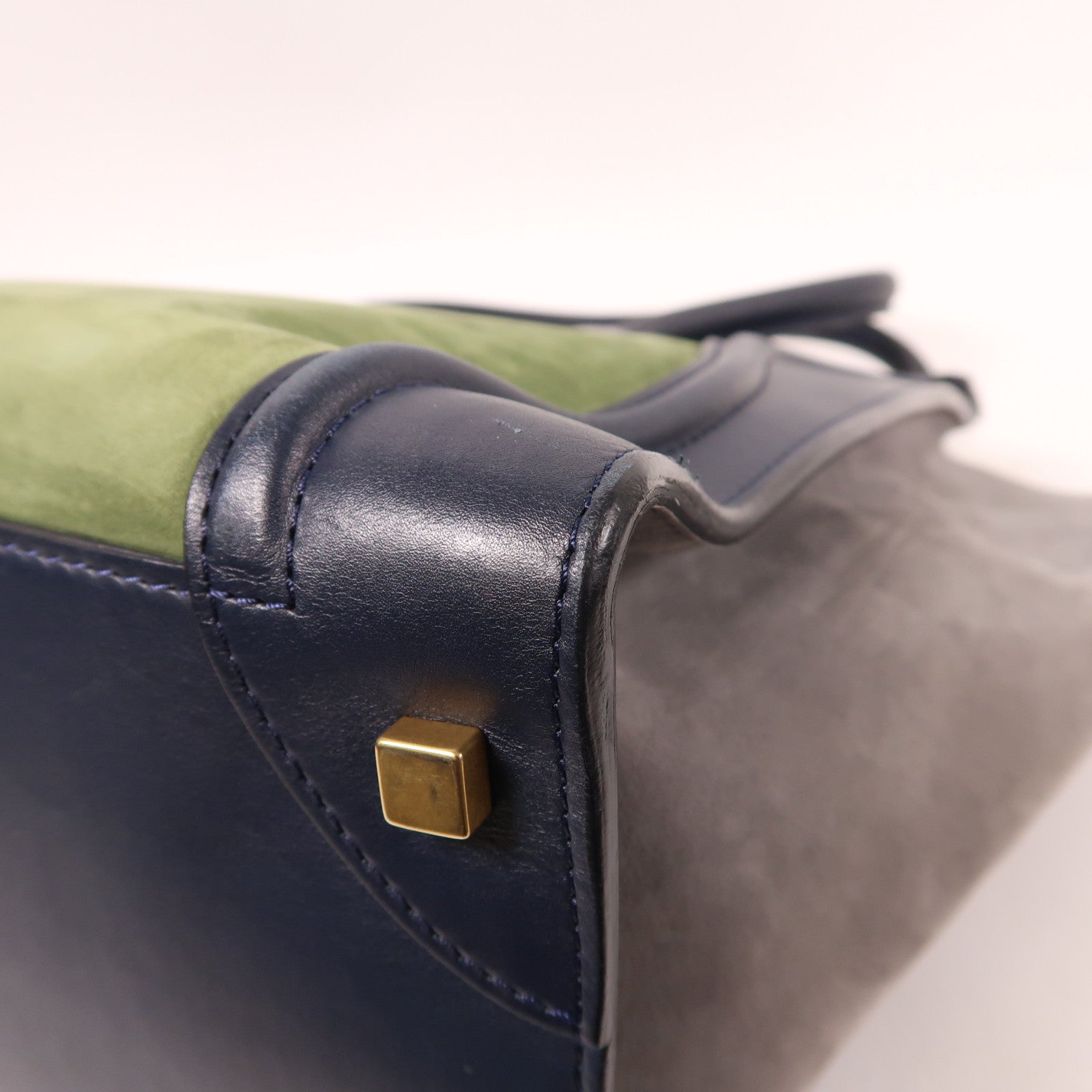 CELINE 牛皮皮革Micro Luggage金扣手挽袋藍色/綠色/灰色