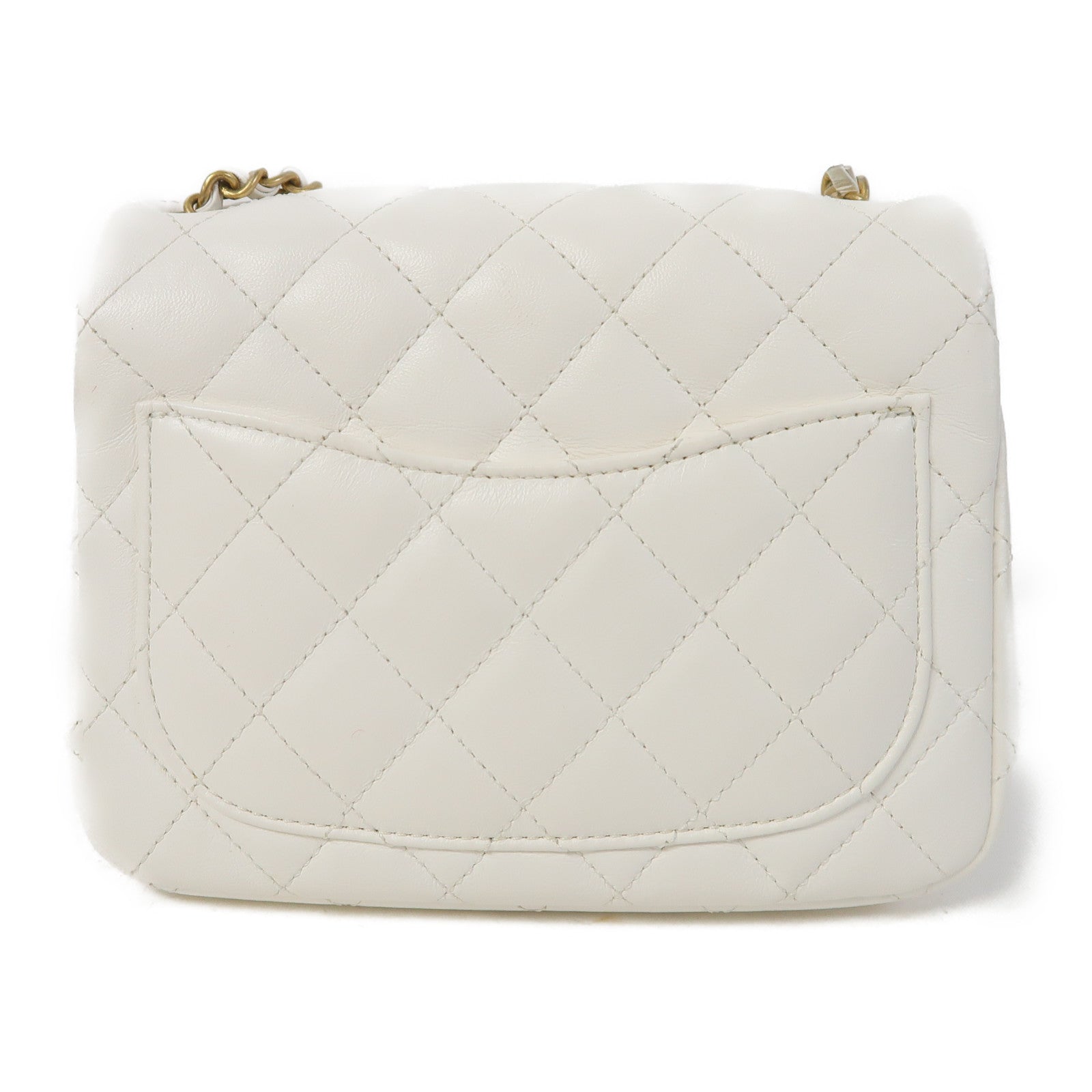 CHANEL 【激減優惠】菱格羊皮皮革Flap Bag金扣鏈帶肩背袋白色
