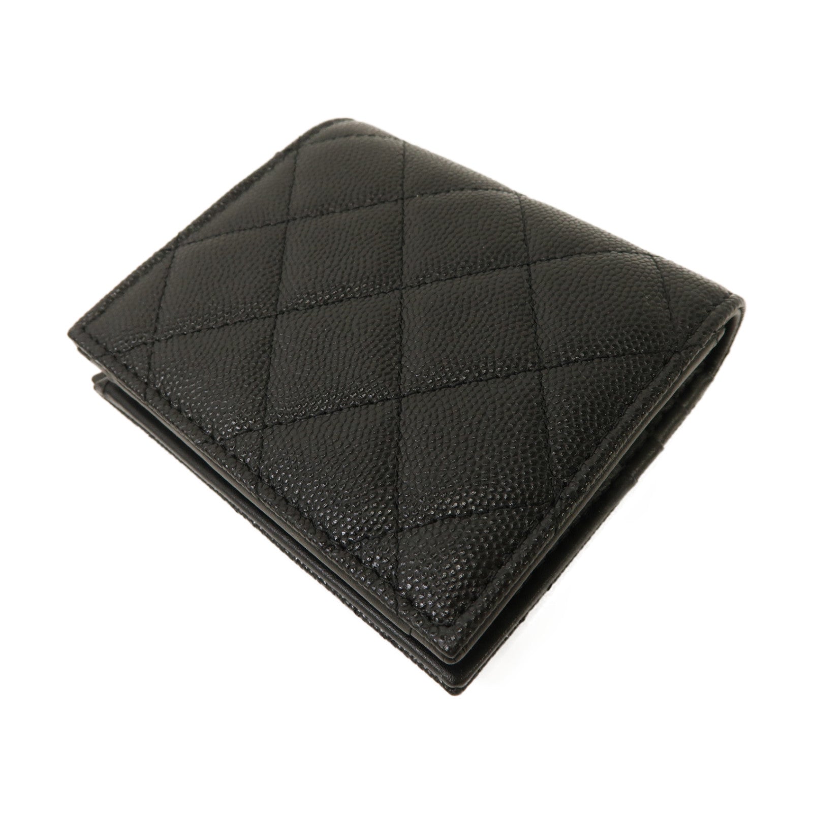CHANEL 菱格Caviar皮革Wallet銀扣啪鈕錢包黑色