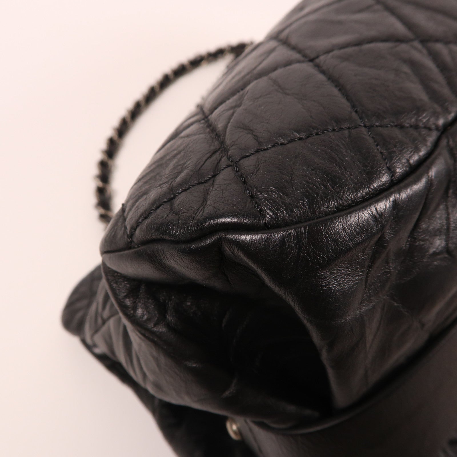 CHANEL 牛皮皮革Chain Shoulder銀扣鏈帶肩背袋黑色