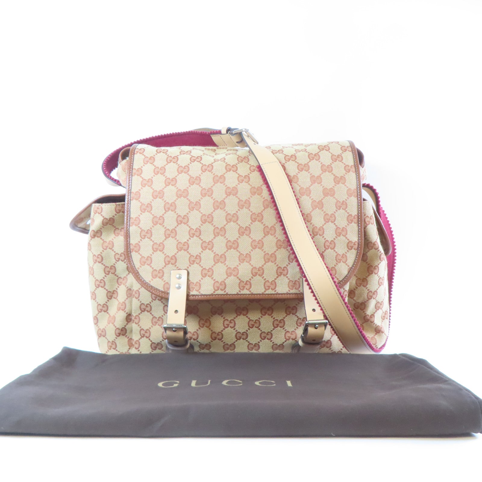 GUCCI 帆布Shoulder Bag銀扣肩背袋啡色