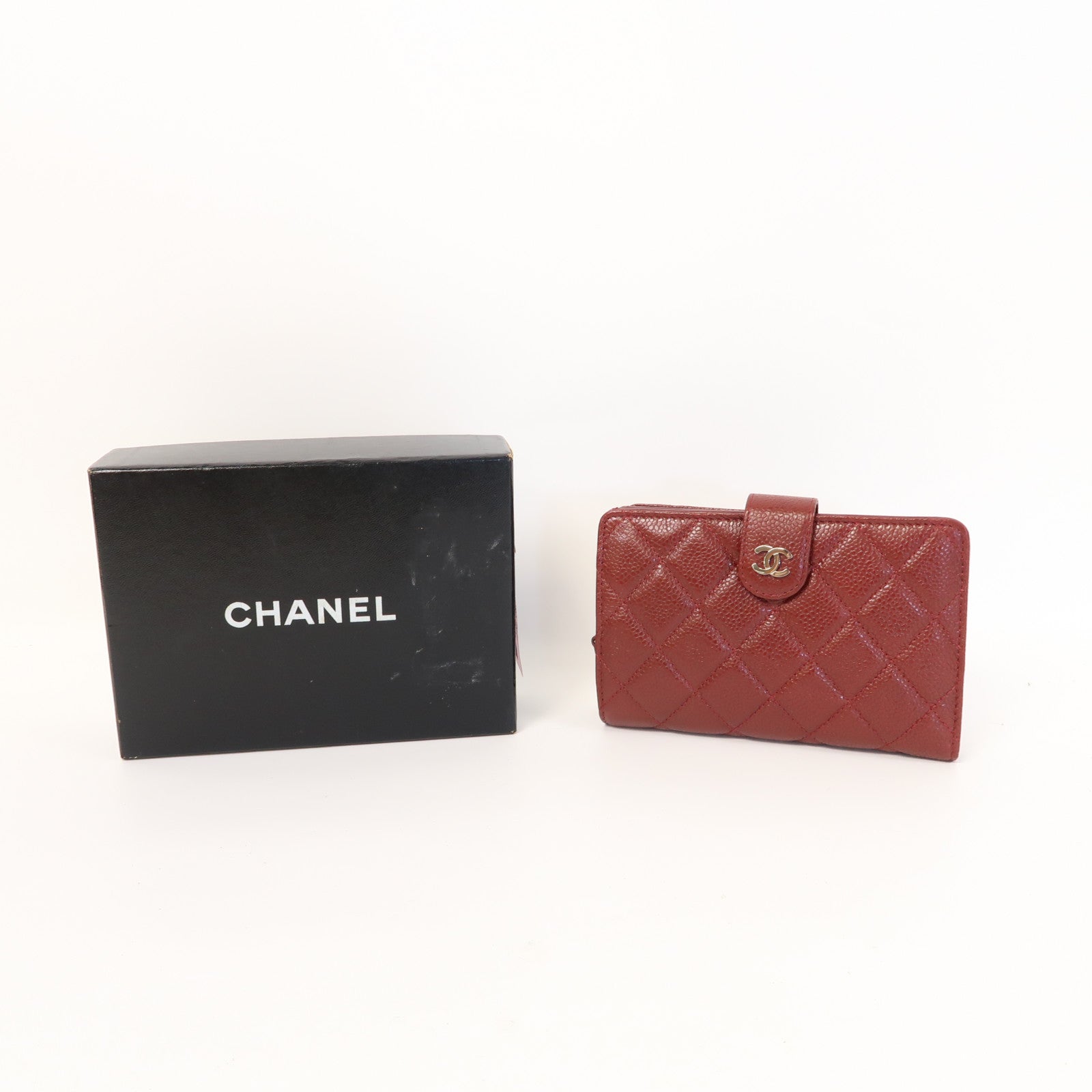 CHANEL Caviar皮革Wallet銀扣錢包酒紅色