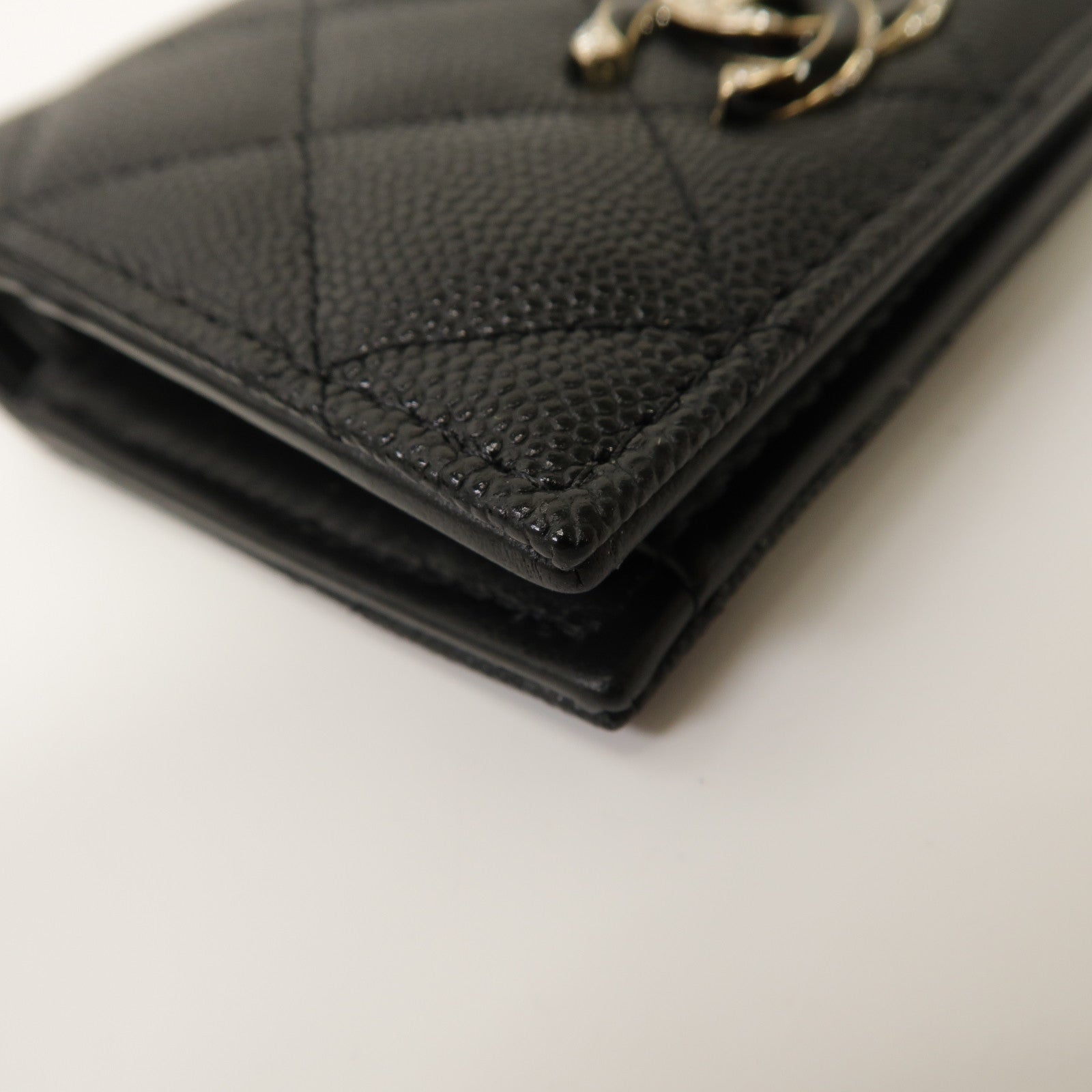 CHANEL 菱格Caviar皮革Wallet銀扣啪鈕錢包黑色