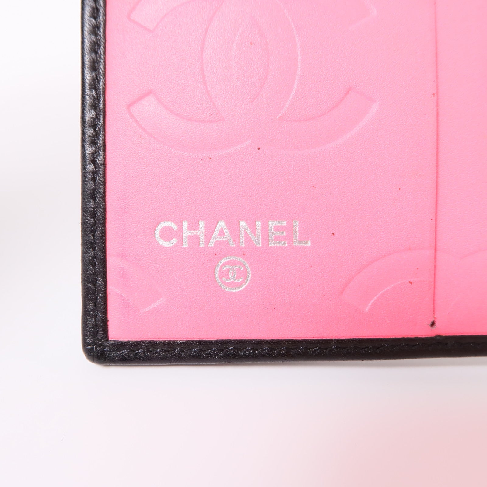 CHANEL 牛皮皮革Cambon Wallet銀扣錢包黑色/粉紅色