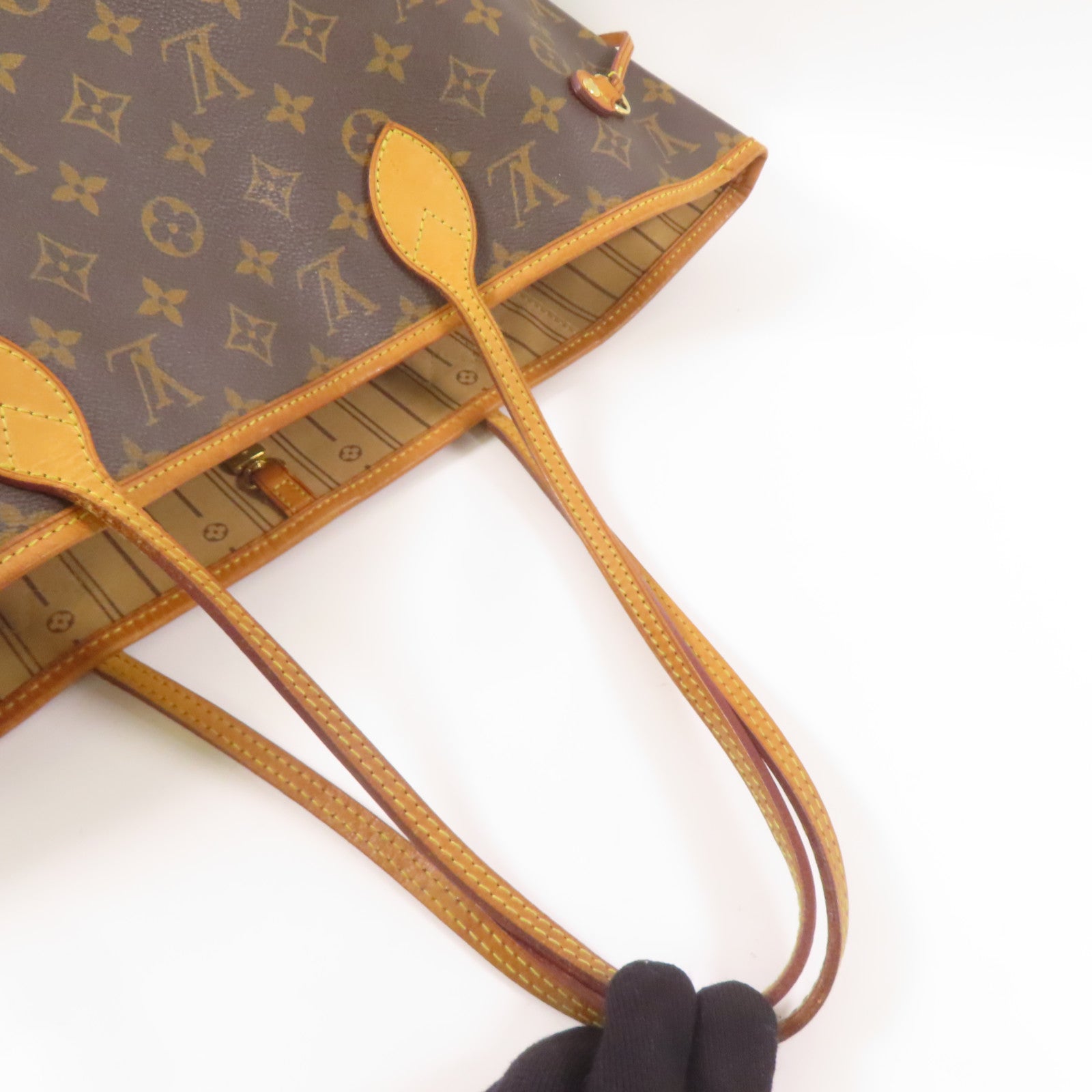 LOUIS VUITTON Monogram Neverfull MM金扣手挽袋棕色