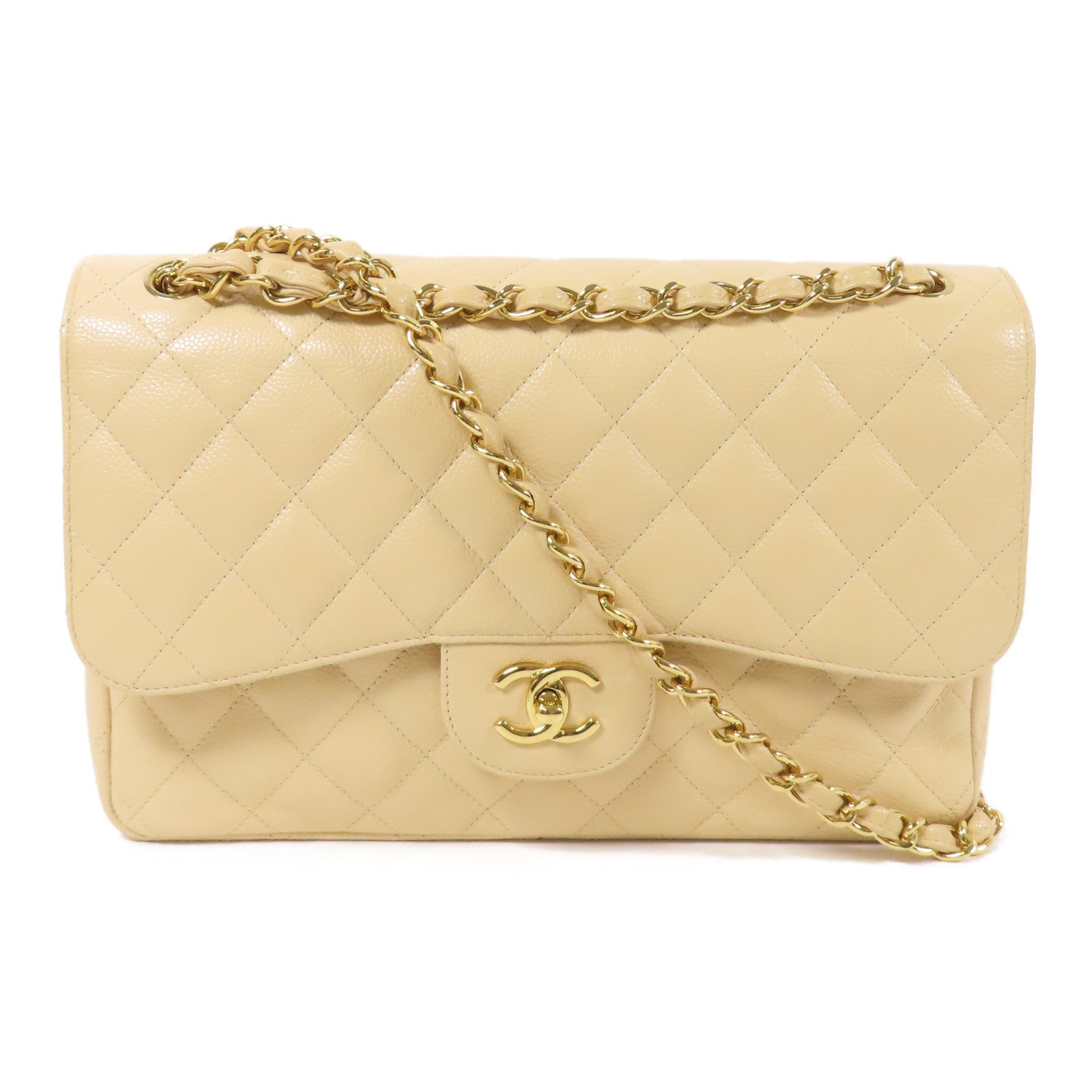 CHANEL 牛皮皮革Large Classic金扣鏈帶肩背袋