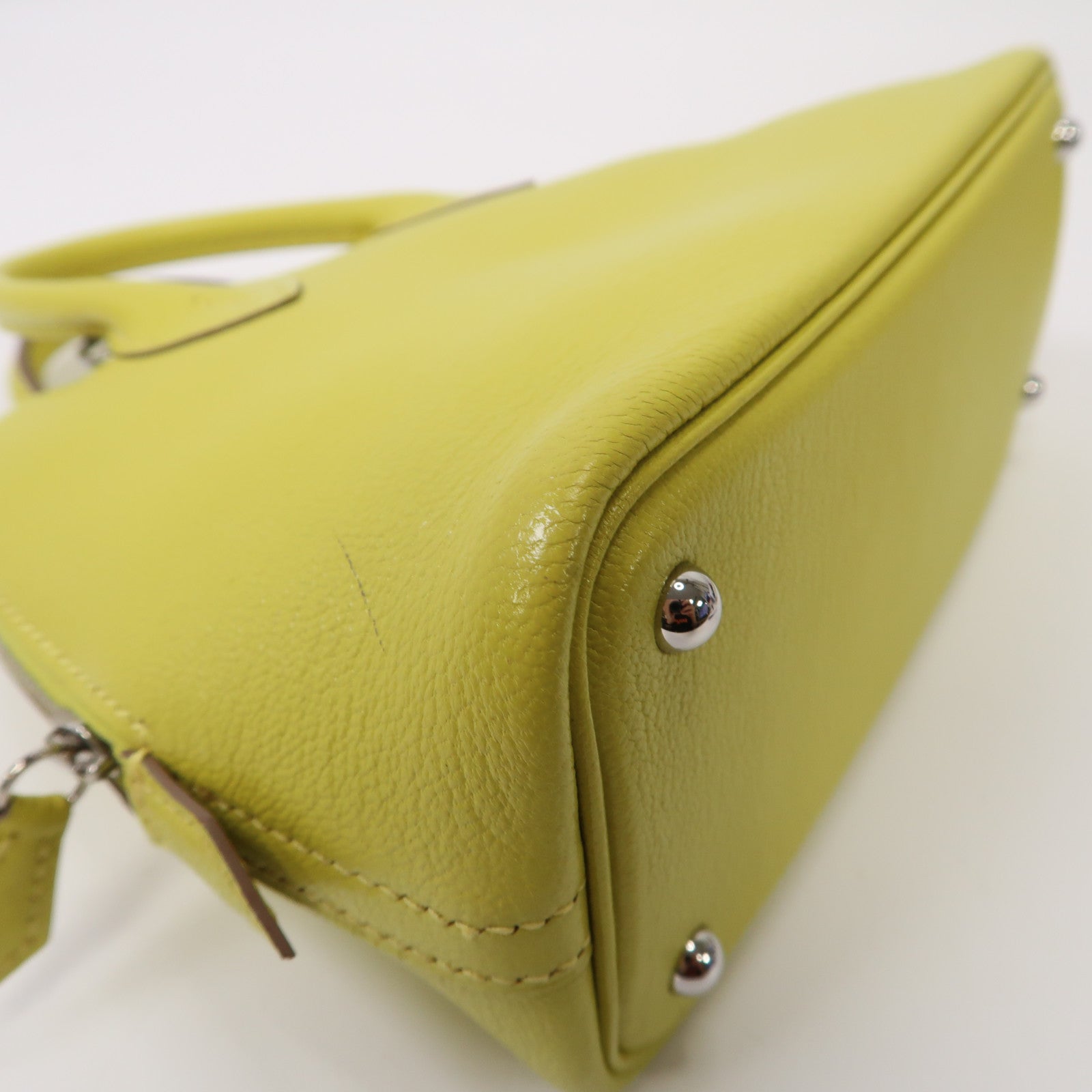 HERMES Chevre皮革Mini Bolide銀扣手挽肩背兩用袋檸檬黄色
