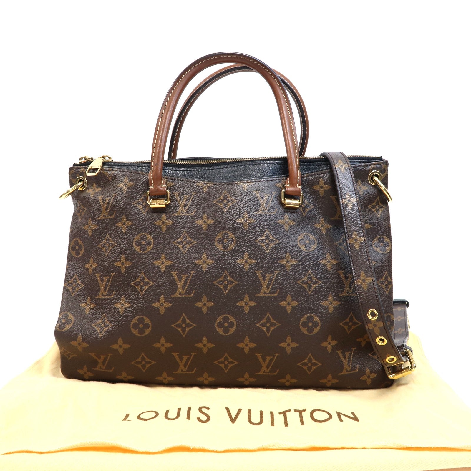 LOUIS VUITTON Monogram Pallas金扣手挽肩背兩用袋啡色/黑色