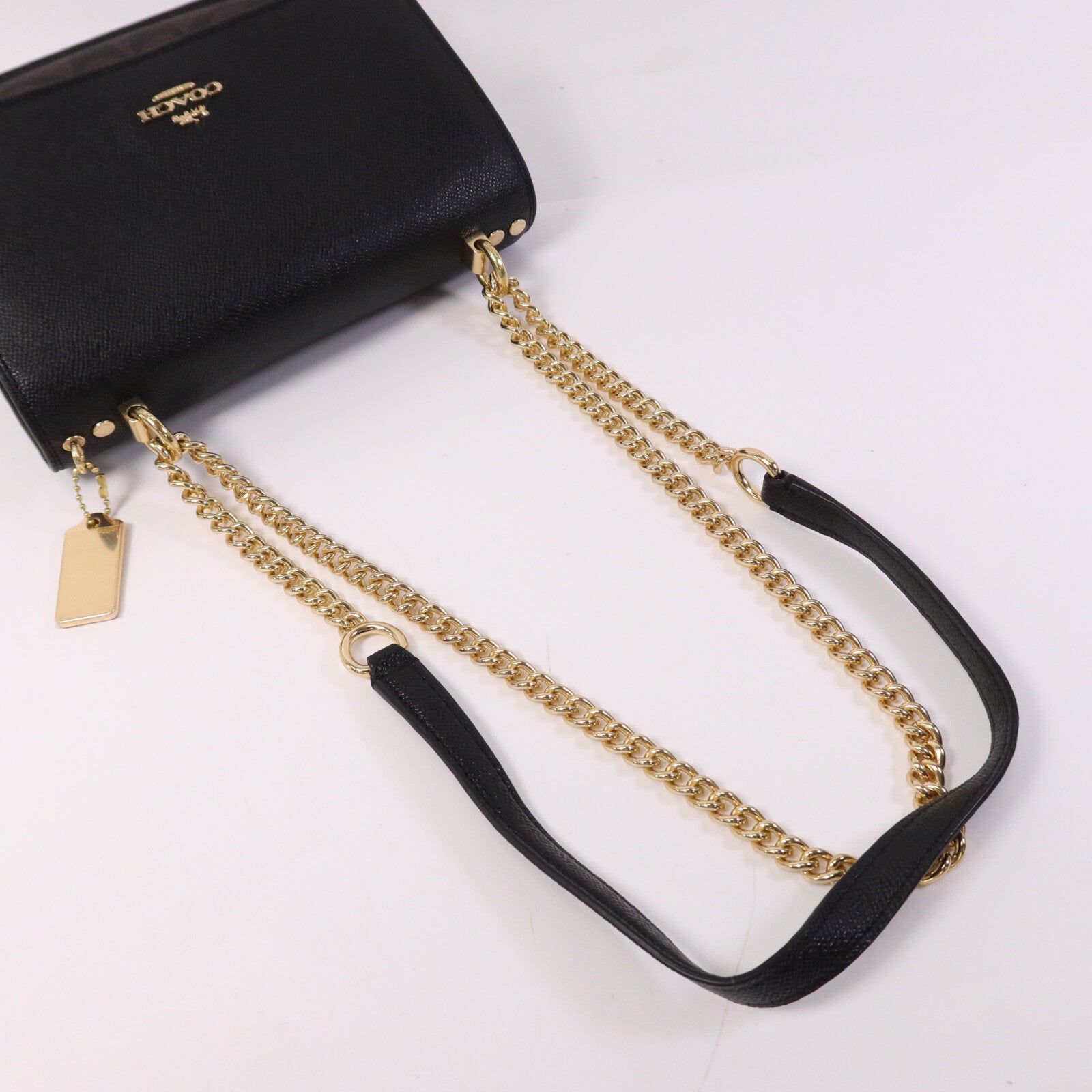 COACH 牛皮皮革Chain Shoulder Bag金扣鏈帶肩背袋
