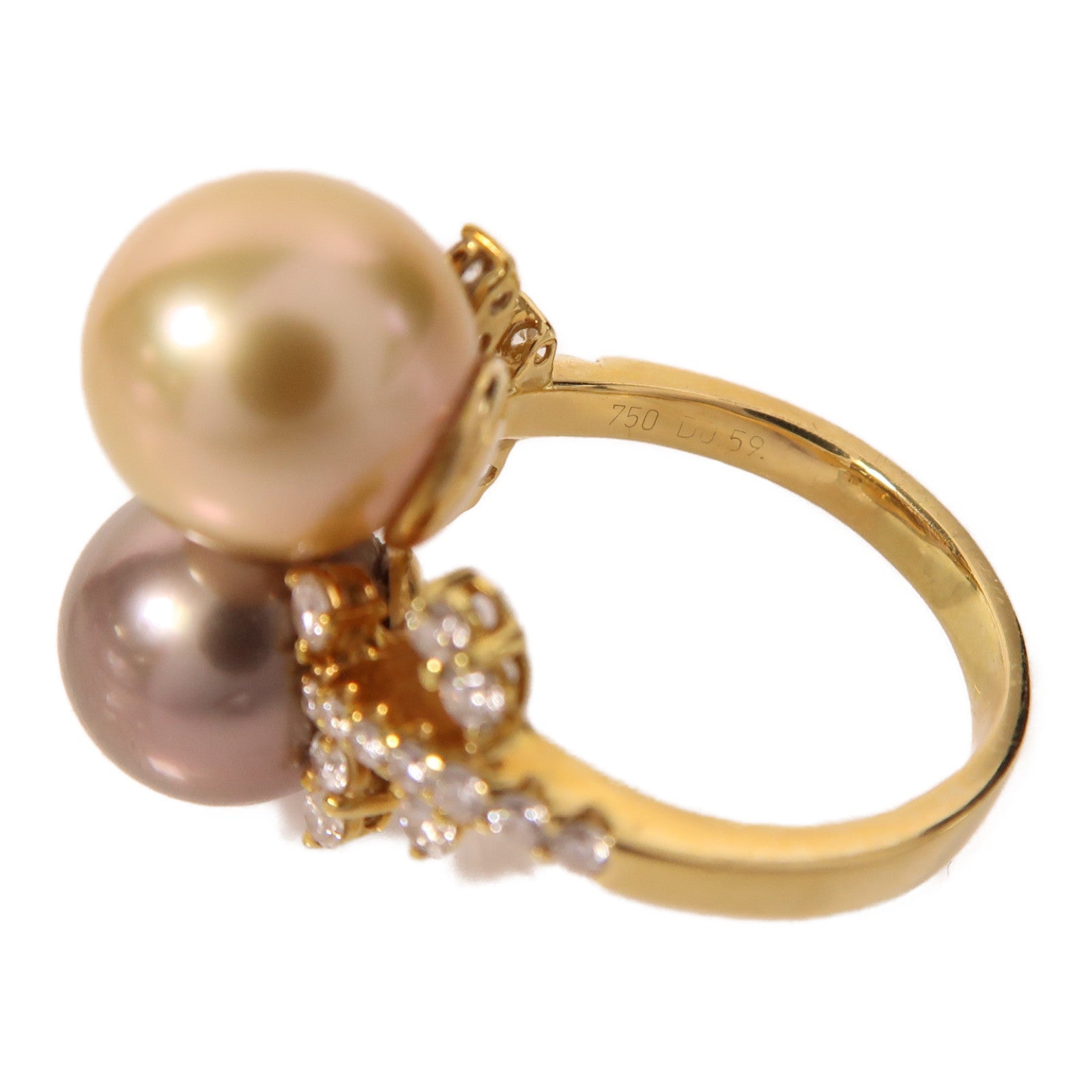 JEWELRY 18K金Pearl Ring0.59ct鑽石戒指US#8.25