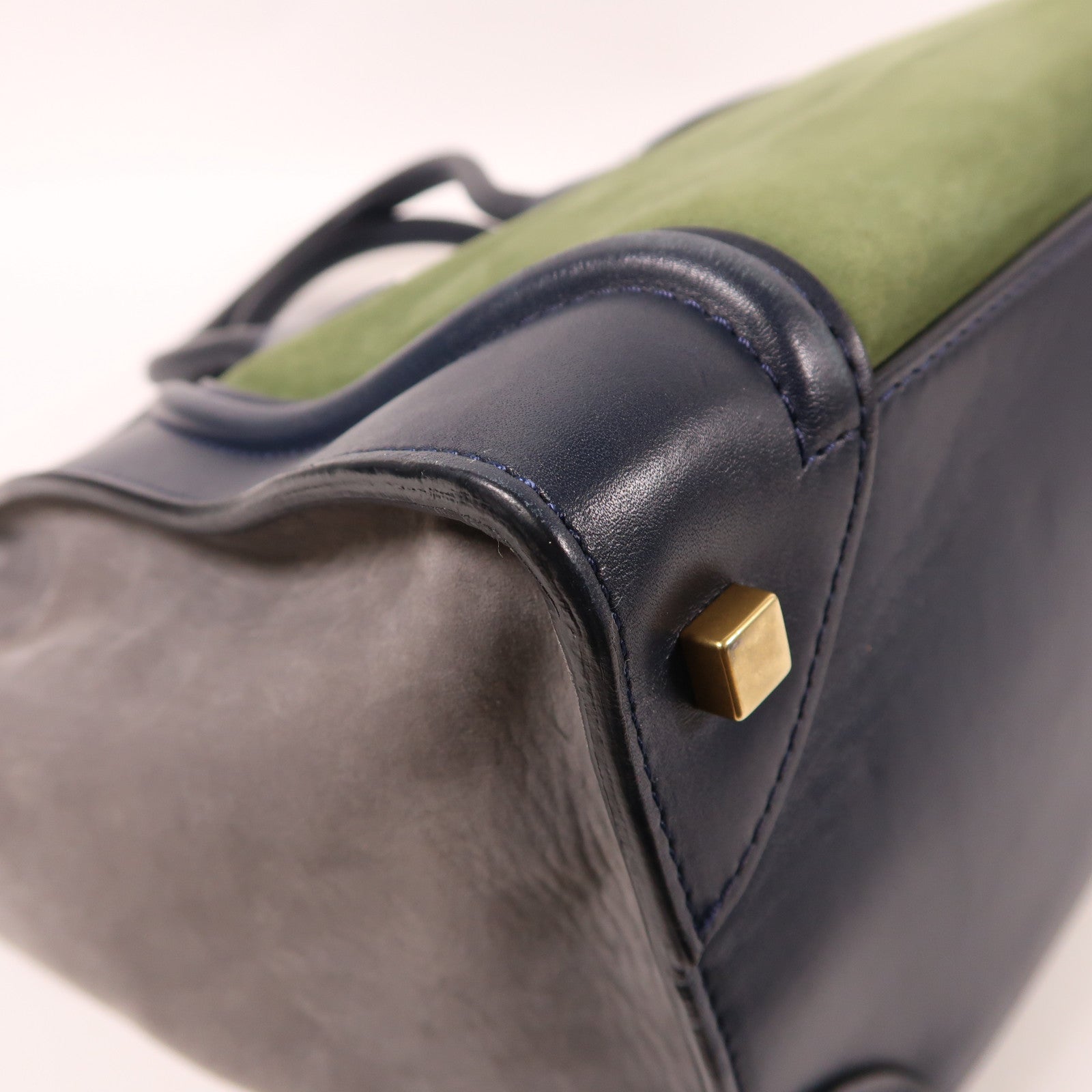 CELINE 牛皮皮革Micro Luggage金扣手挽袋藍色/綠色/灰色