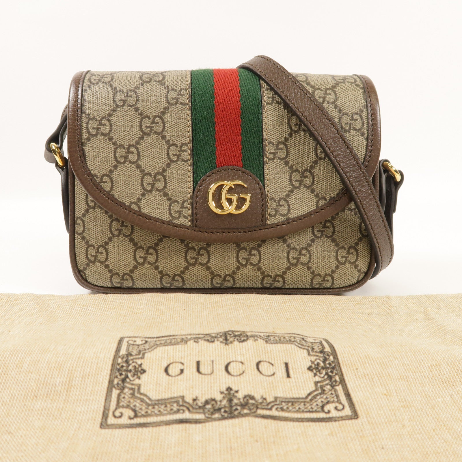 GUCCI GHW Ophidia GG Shoulder Bag Coated Canvas 772239 Brown