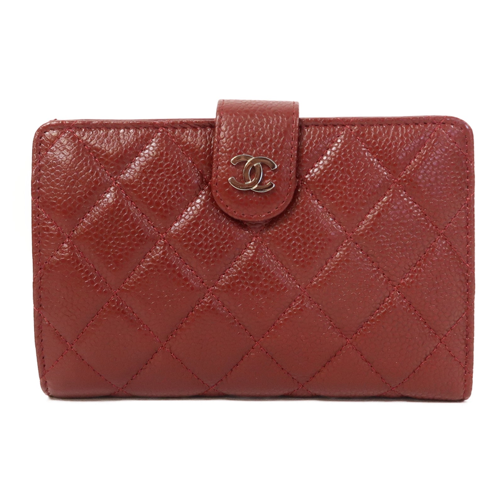 CHANEL Caviar皮革Wallet銀扣錢包酒紅色
