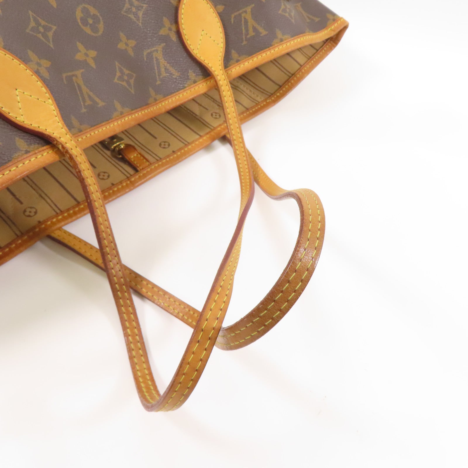 LOUIS VUITTON Monogram Neverfull MM金扣手挽袋棕色