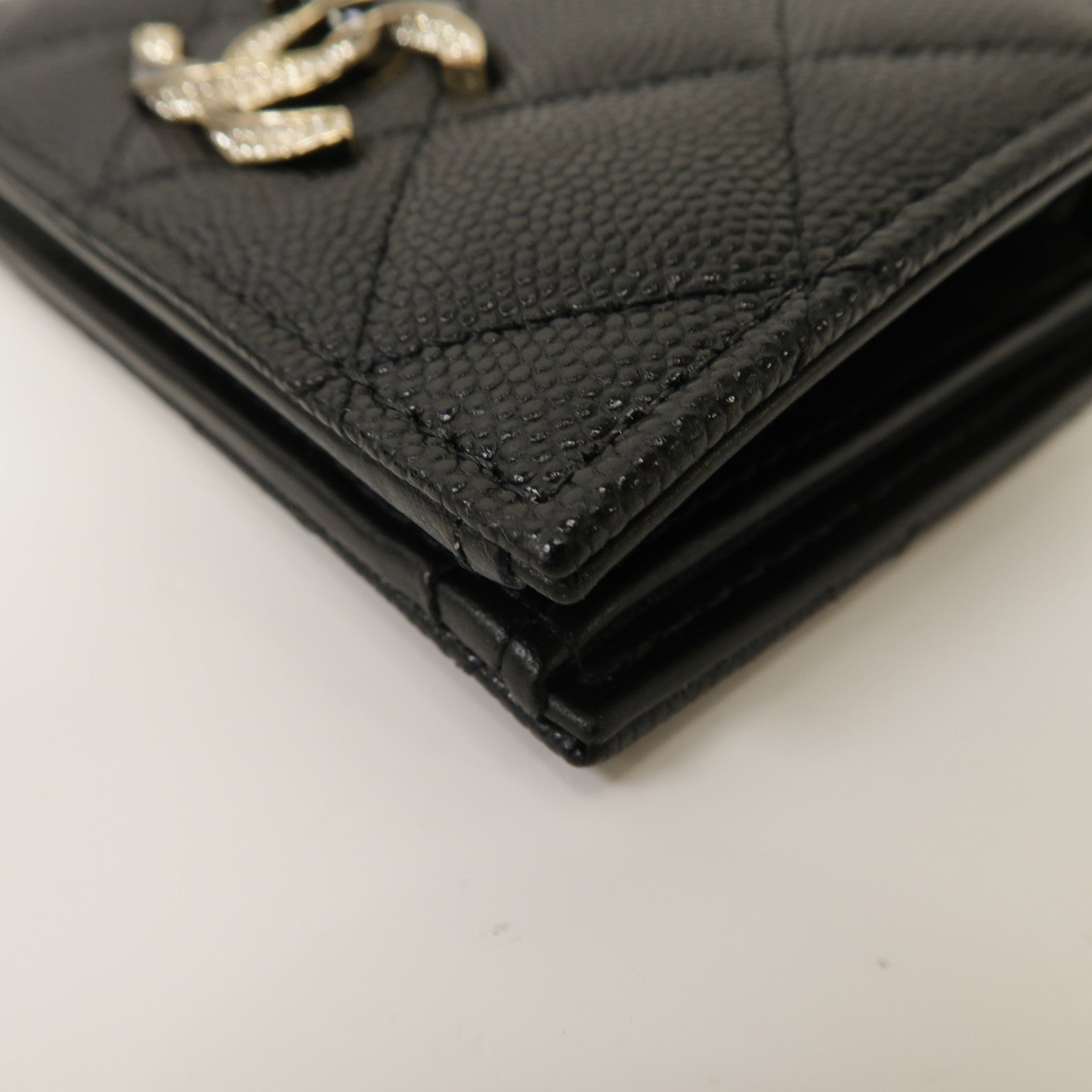 CHANEL 菱格Caviar皮革Wallet銀扣啪鈕錢包黑色