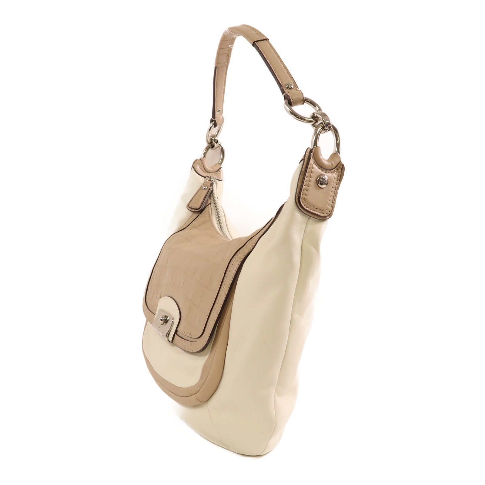 COACH 牛皮皮革Shoulder Bag銀扣肩背袋