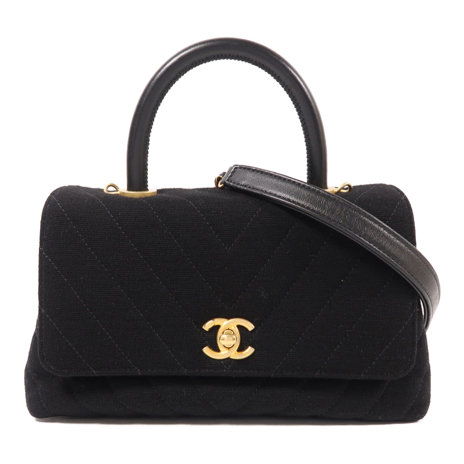 CHANEL Chevron Coco Handle Small金扣手挽肩背兩用袋