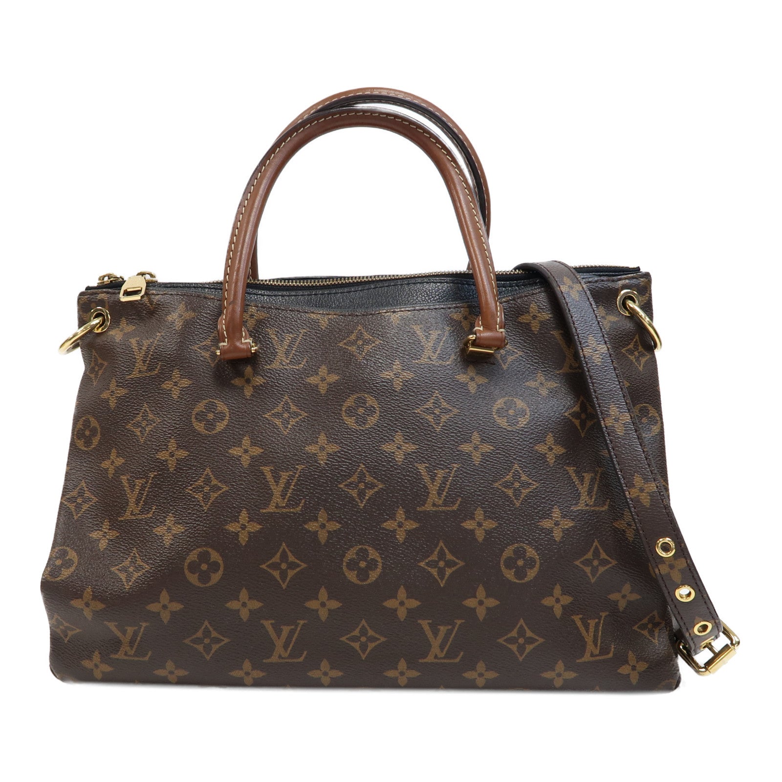 LOUIS VUITTON Monogram Pallas金扣手挽肩背兩用袋啡色/黑色