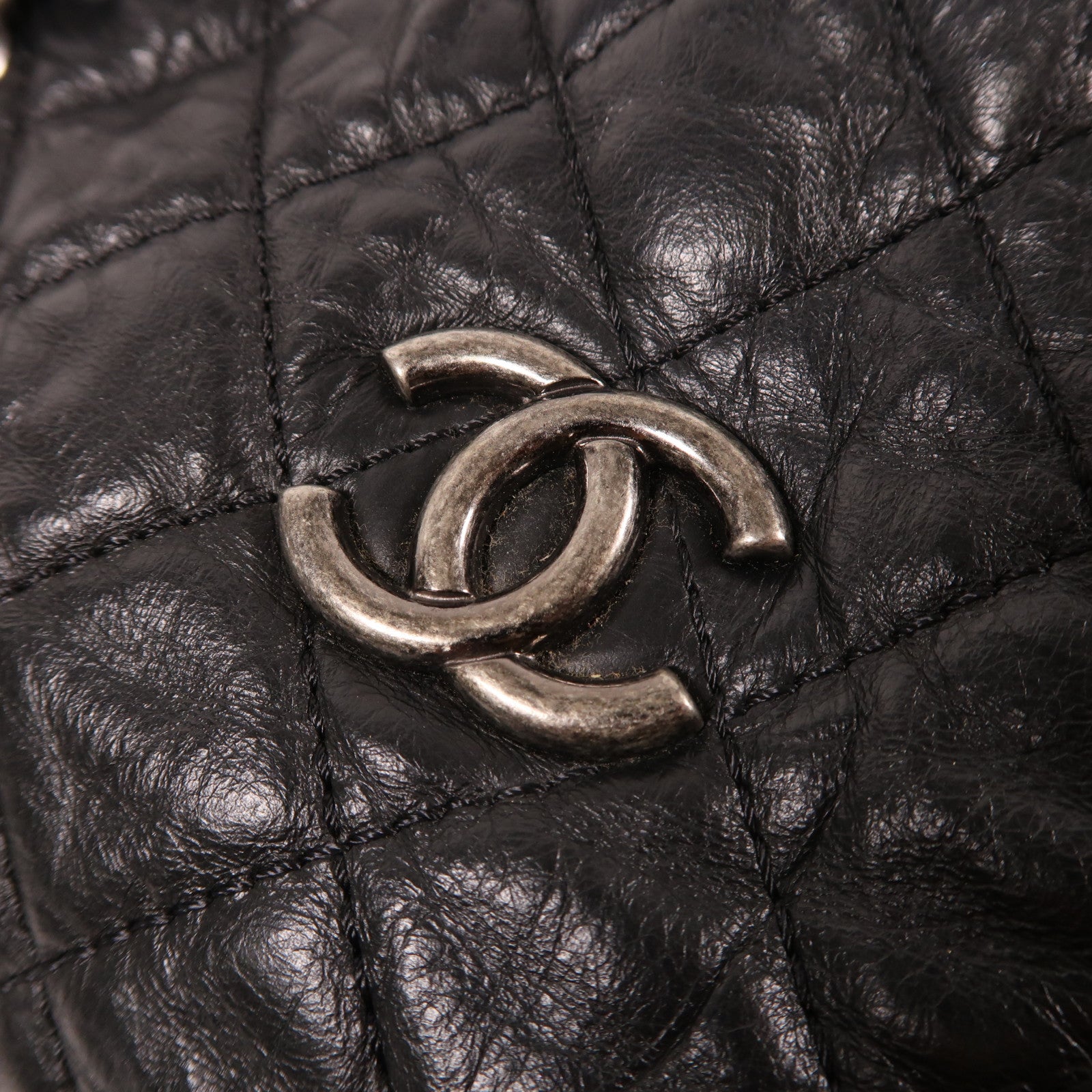 CHANEL 牛皮皮革Chain Shoulder銀扣鏈帶肩背袋黑色