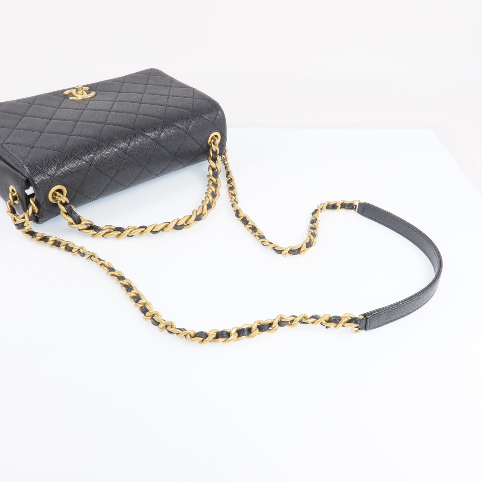 CHANEL 牛皮皮革2 Way Shoulder金扣手挽肩背兩用袋
