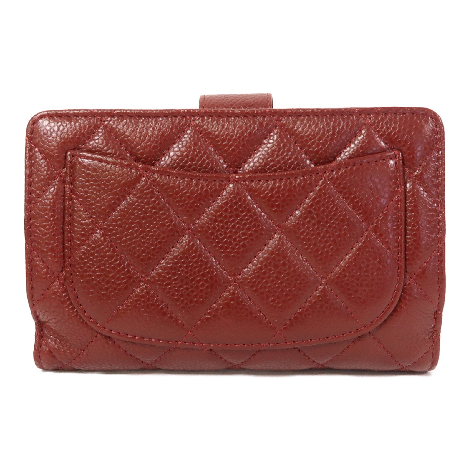 CHANEL Caviar皮革Wallet銀扣錢包酒紅色