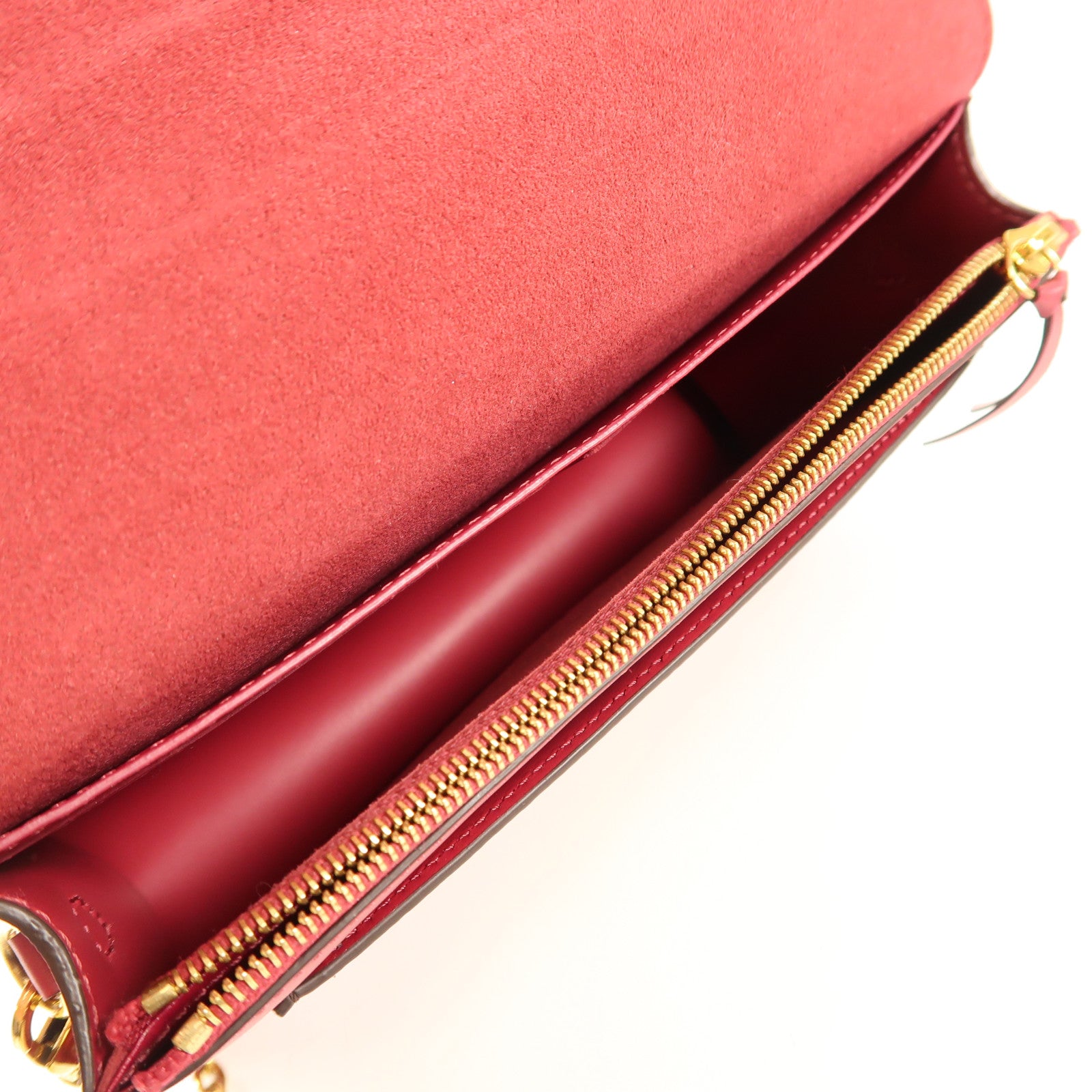 LOUIS VUITTON【激減優惠】 Monogram Portefeuille Flor金扣鏈帶肩背袋棕色/紅色