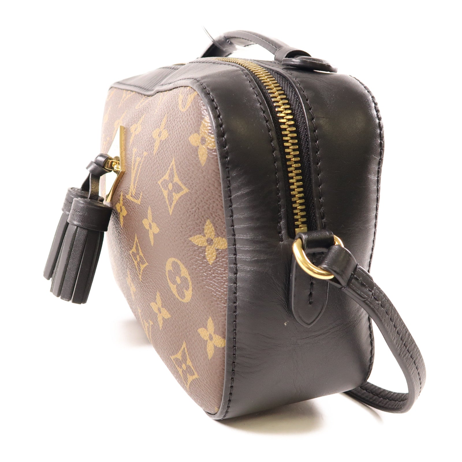 LOUIS VUITTON Monogram Saintonge金扣手挽袋棕色/黑色