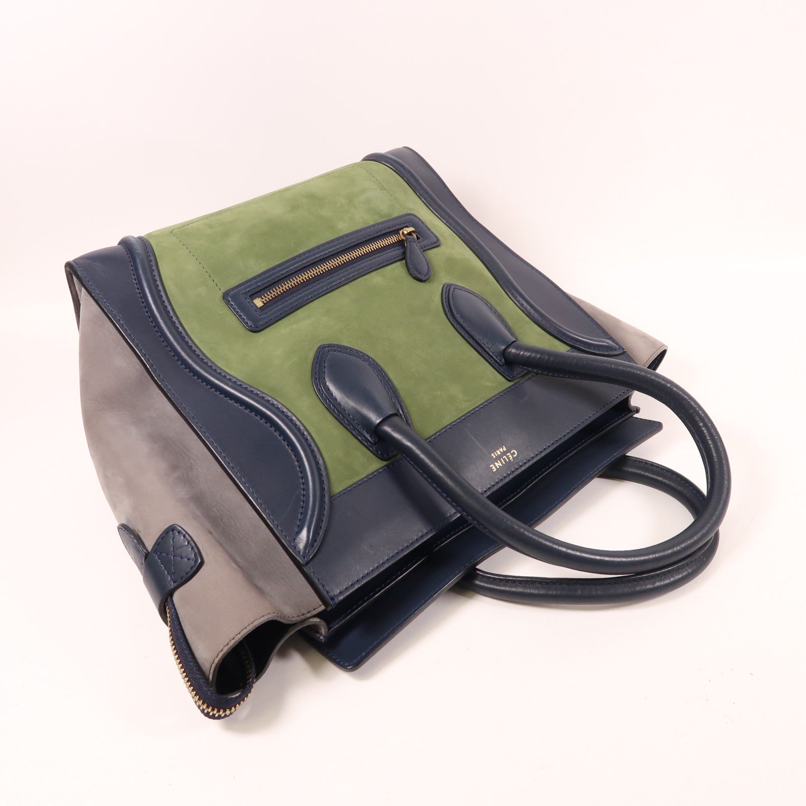 CELINE 牛皮皮革Micro Luggage金扣手挽袋藍色/綠色/灰色