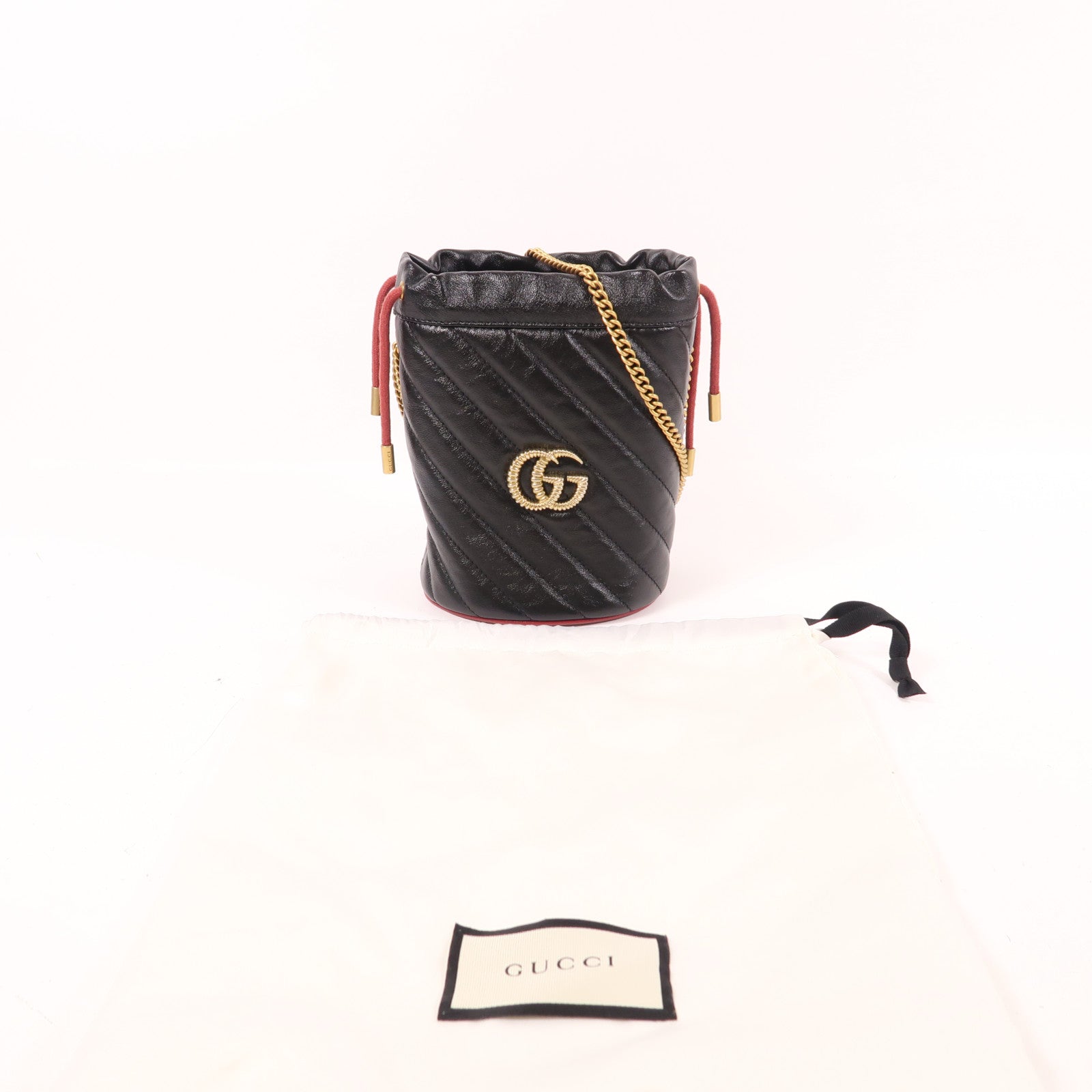 GUCCI GG GHW GG Marmont Bucket Shoulder Bag 573817 Calfskin Leather Black