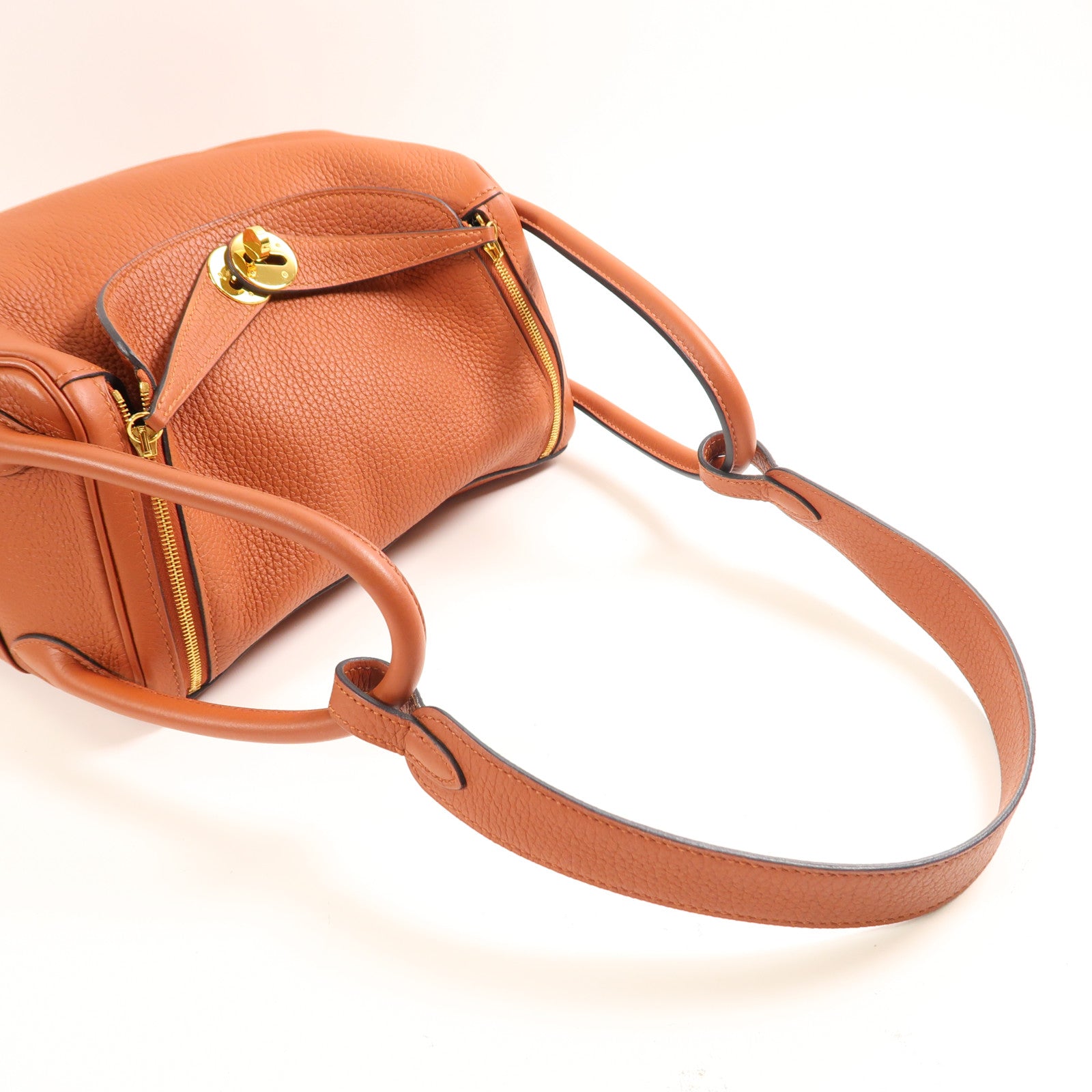 HERMES Clemence皮革Lindy 26金扣手挽肩背兩用袋Cuivre