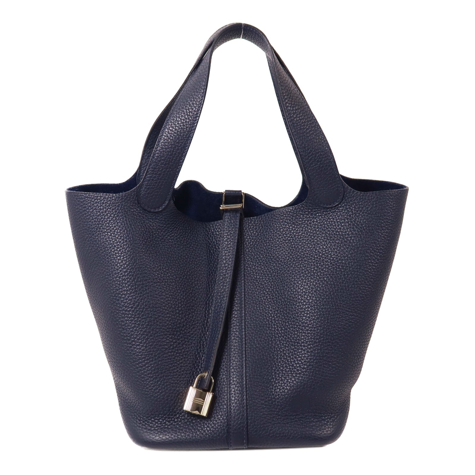 HERMES Clemence皮革Picotin MM扣手挽袋Bleu Nuit