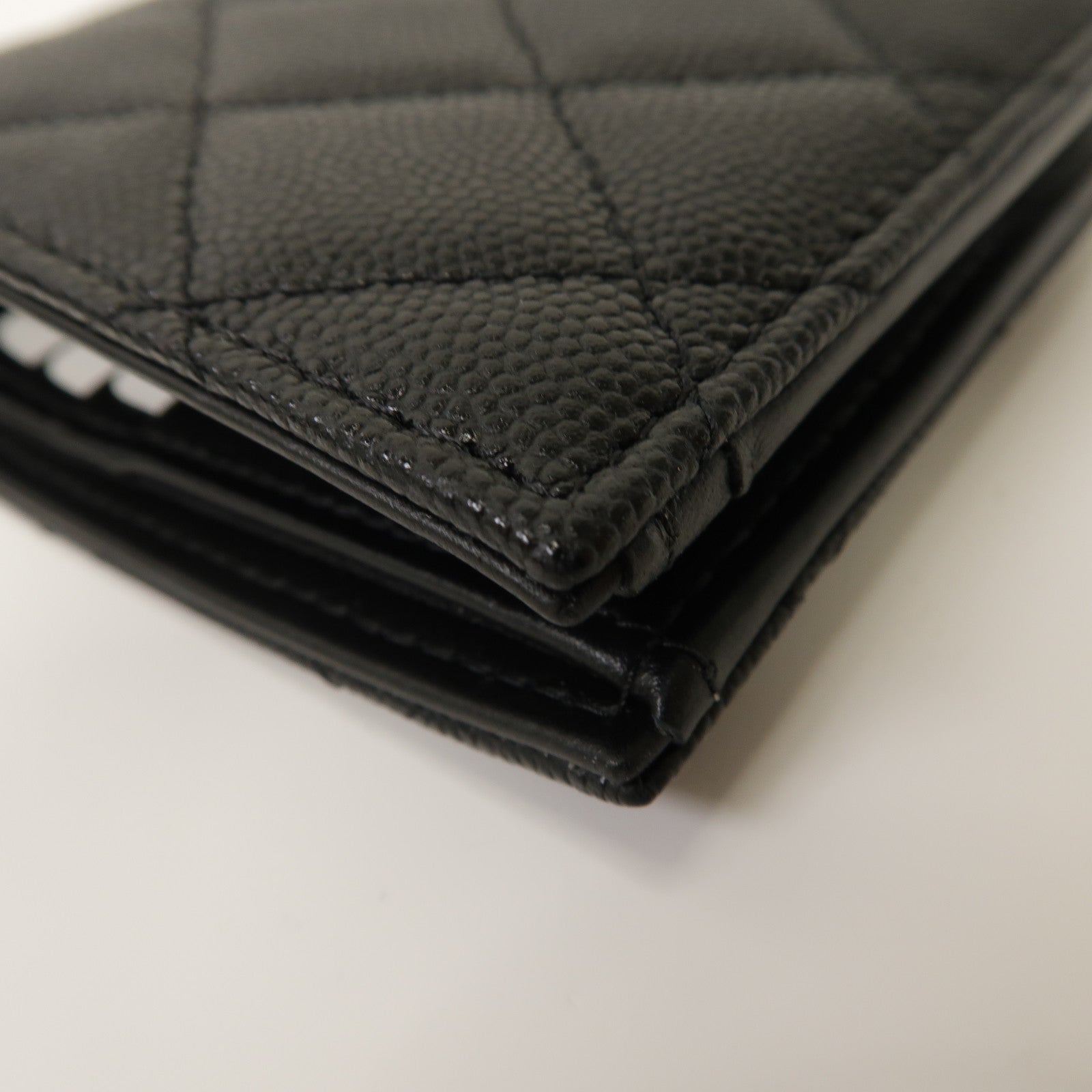 CHANEL 菱格Caviar皮革Wallet銀扣啪鈕錢包黑色