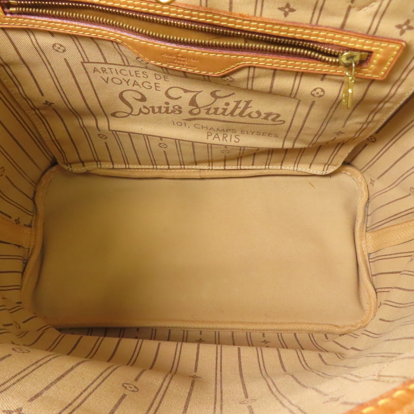 LOUIS VUITTON Monogram Neverfull MM金扣手挽袋棕色