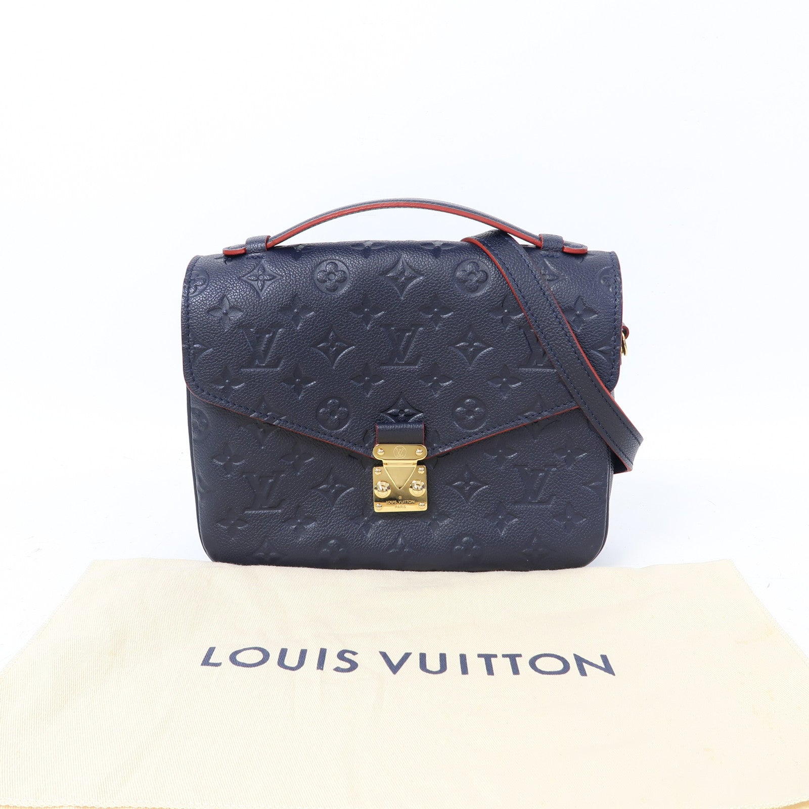 LOUIS VUITTON Monogram Empreinte Pochette Metis金扣手挽肩背兩用袋深藍色