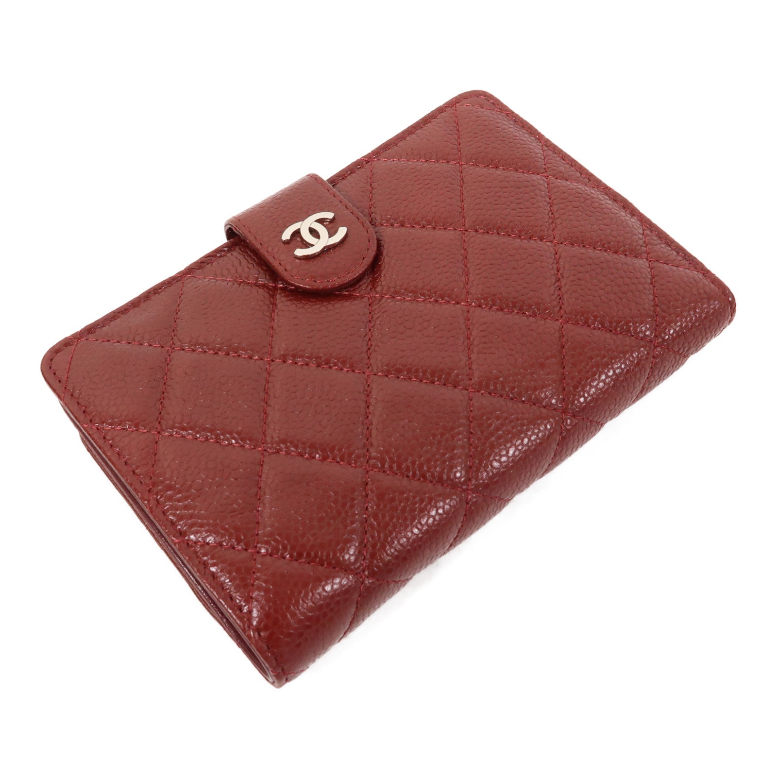 CHANEL Caviar皮革Wallet銀扣錢包酒紅色