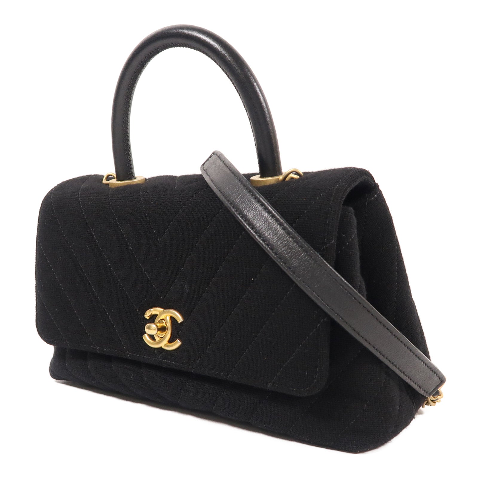 CHANEL Chevron Coco Handle Small金扣手挽肩背兩用袋