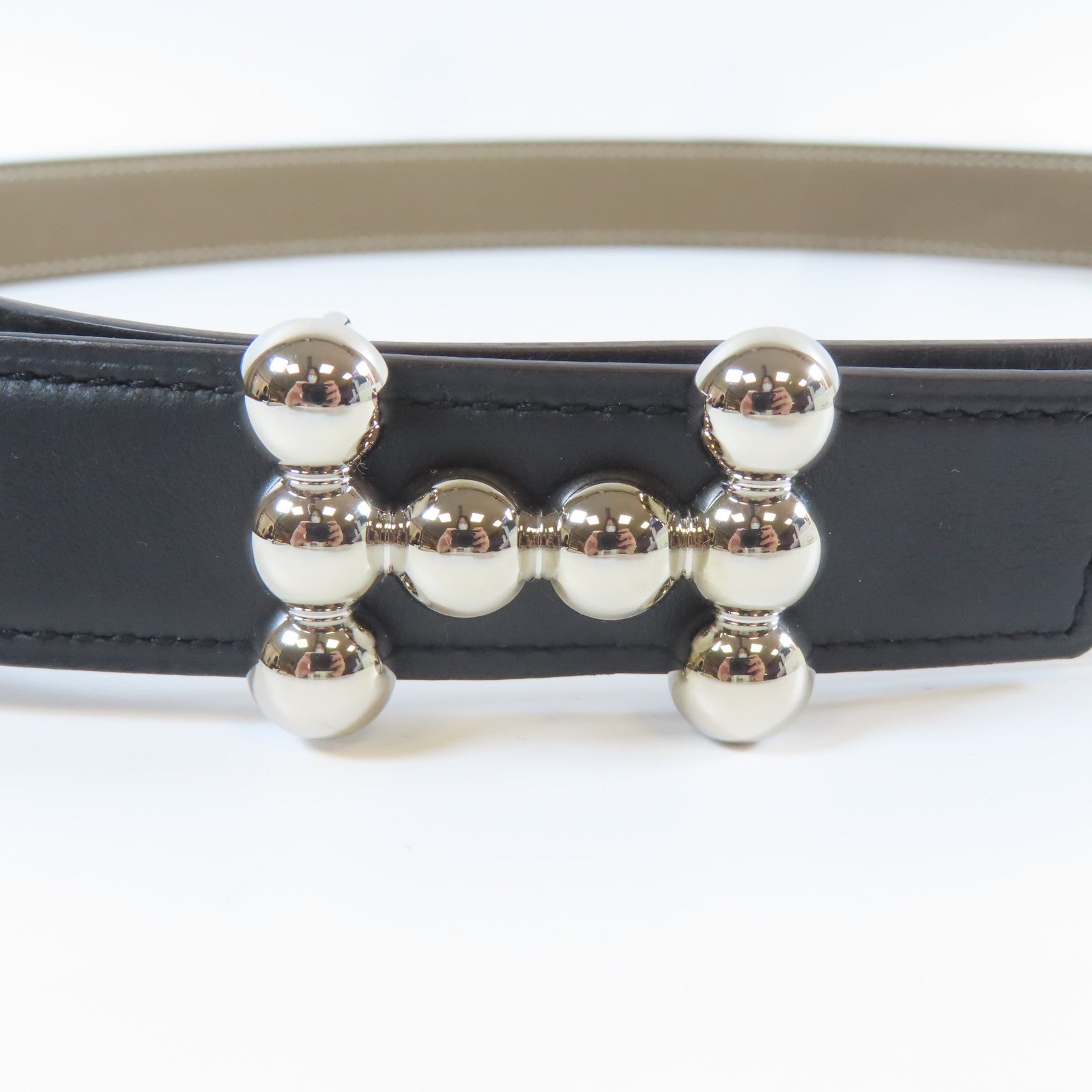 HERMES 【激減優惠】Veau Swift皮革Belt 85cm銀扣皮帶黑色