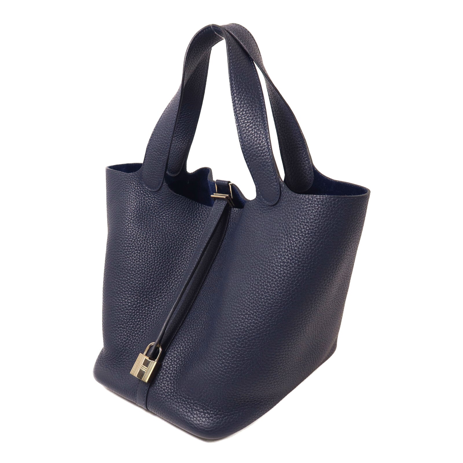 HERMES Clemence皮革Picotin MM扣手挽袋Bleu Nuit