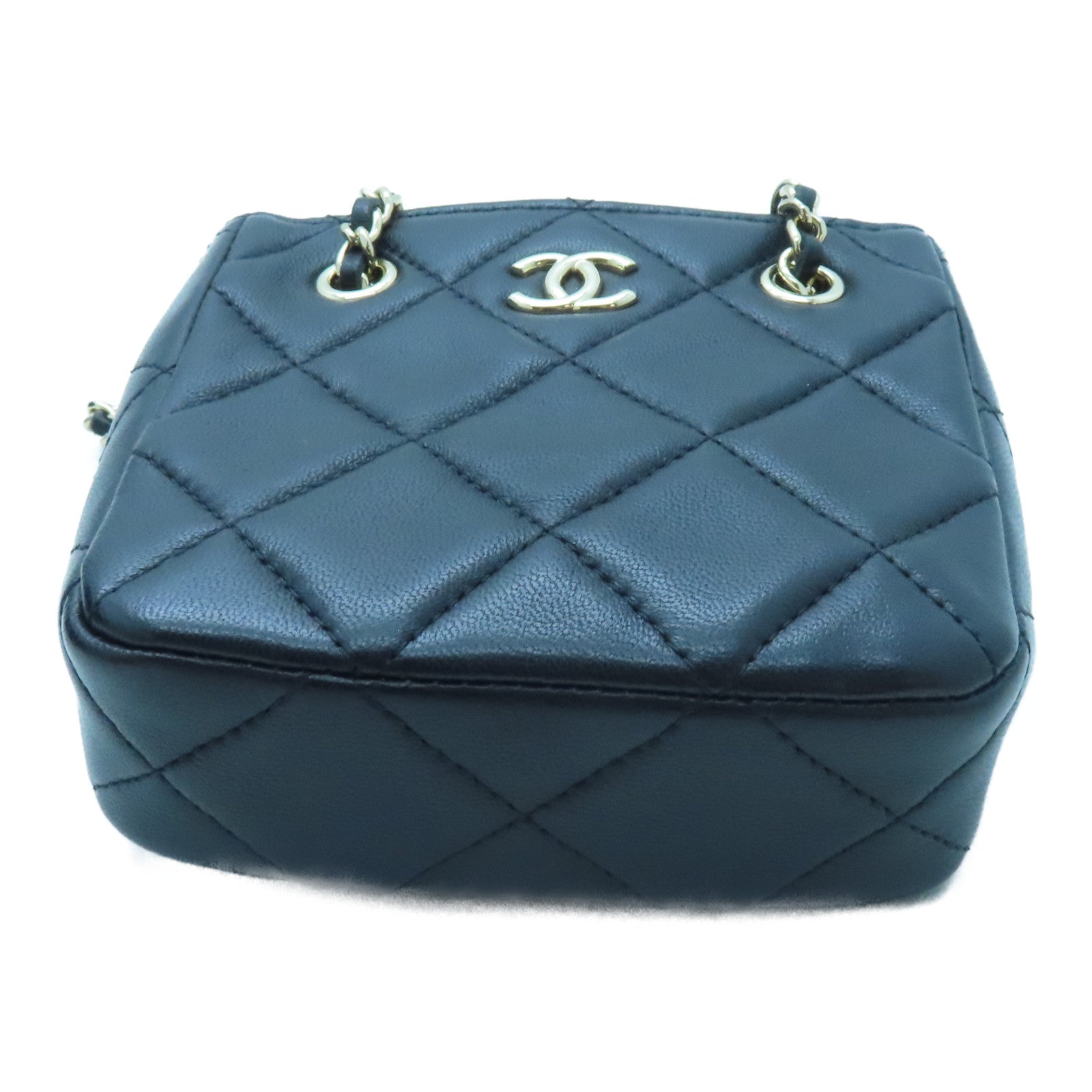 CHANEL 菱格羊皮皮革Chain Shoulder金扣鏈帶肩背袋黑色