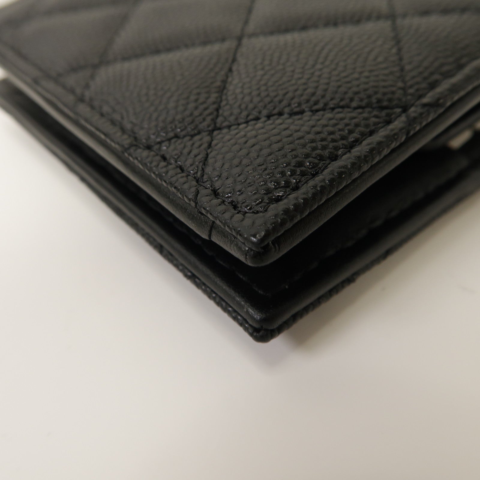 CHANEL 菱格Caviar皮革Wallet銀扣啪鈕錢包黑色