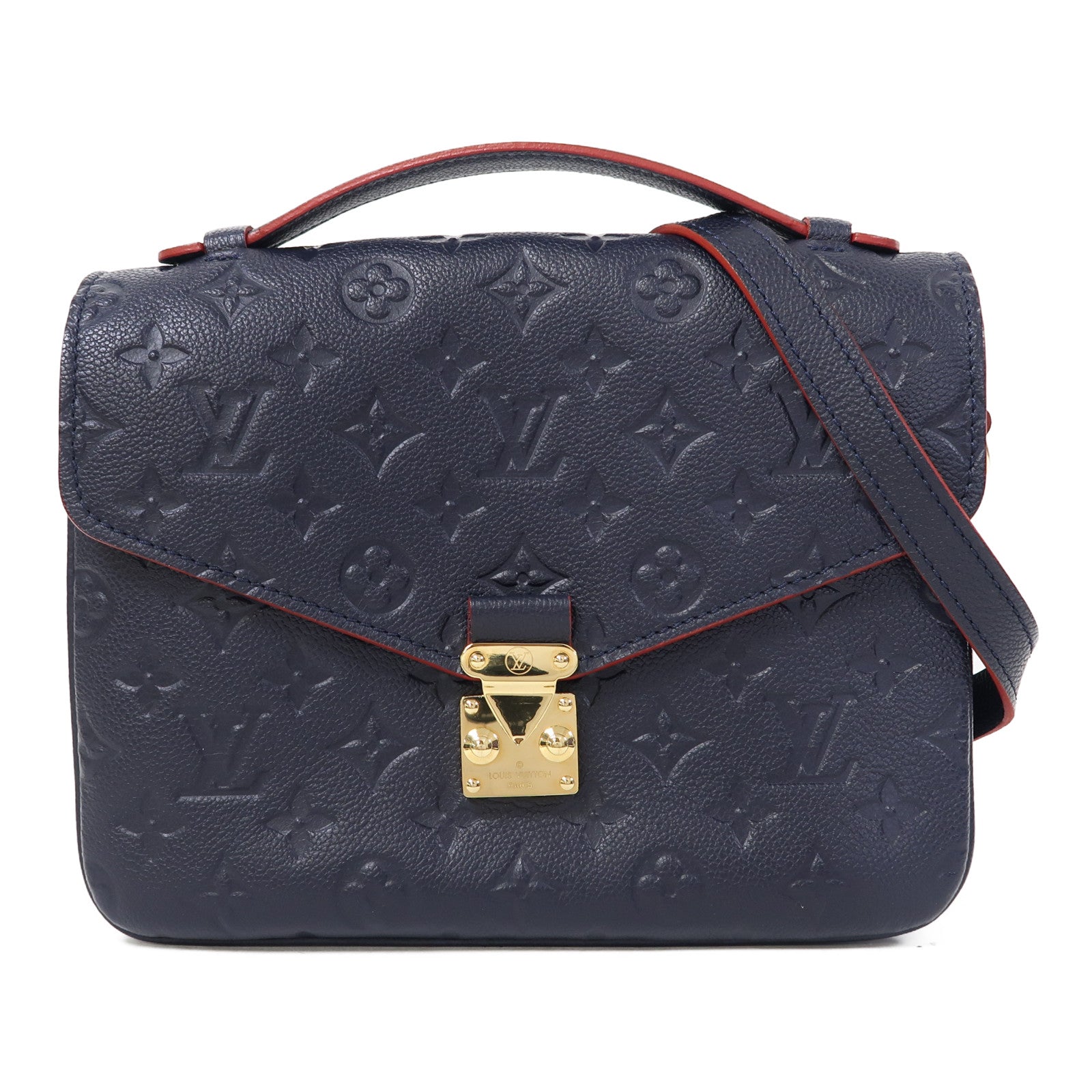 LOUIS VUITTON Monogram Empreinte Pochette Metis金扣手挽肩背兩用袋深藍色