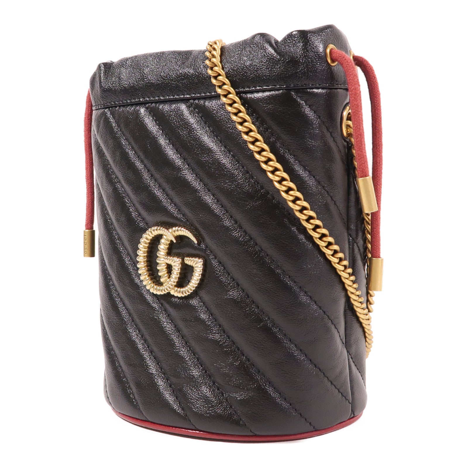 GUCCI GG GHW GG Marmont Bucket Shoulder Bag 573817 Calfskin Leather Black